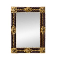 19th Century French Tramp Art Chip-Carved Wood Wall Mirror