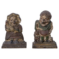 Pair of 19th Century English Victorian Painted Cast Iron Punch and Judy Figures