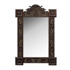 French Tramp Art Mirror with Floral Motifs from the Turn of the Century