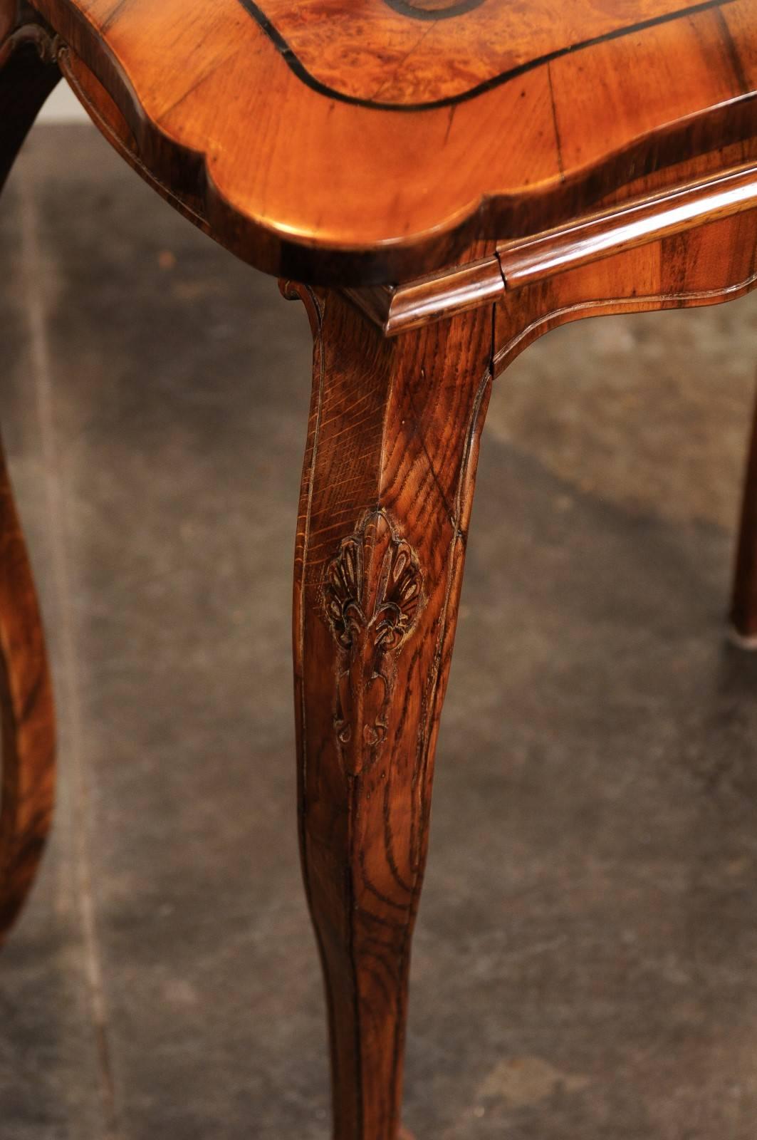 Italian Rococo Style Side Table circa 1850 with Inlaid Top and Single Drawer 5