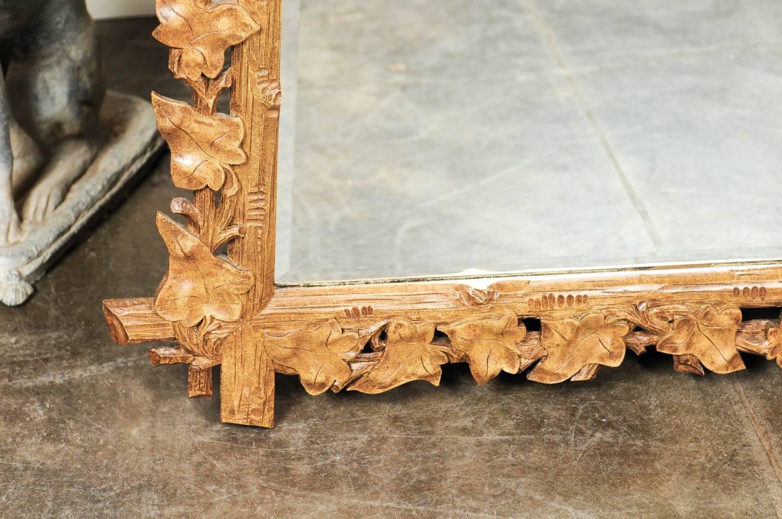 French Mid-20th Century Black Forest Faux-Bois Mirror with Leaf Motifs For Sale 2
