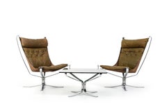 Chromed Falcon Chairs & Table by Sigurd Ressell 1970s / High Back