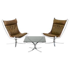 Chromed Falcon Chairs & Table by Sigurd Ressell 1970s / High Back