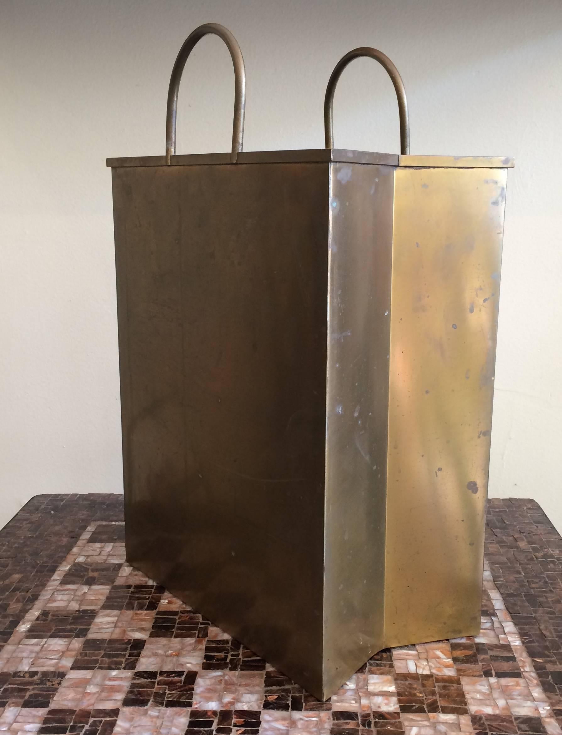 Mid-20th Century Italian Brass Shopping Bag / Magazine Holder / Wastepaper Basket