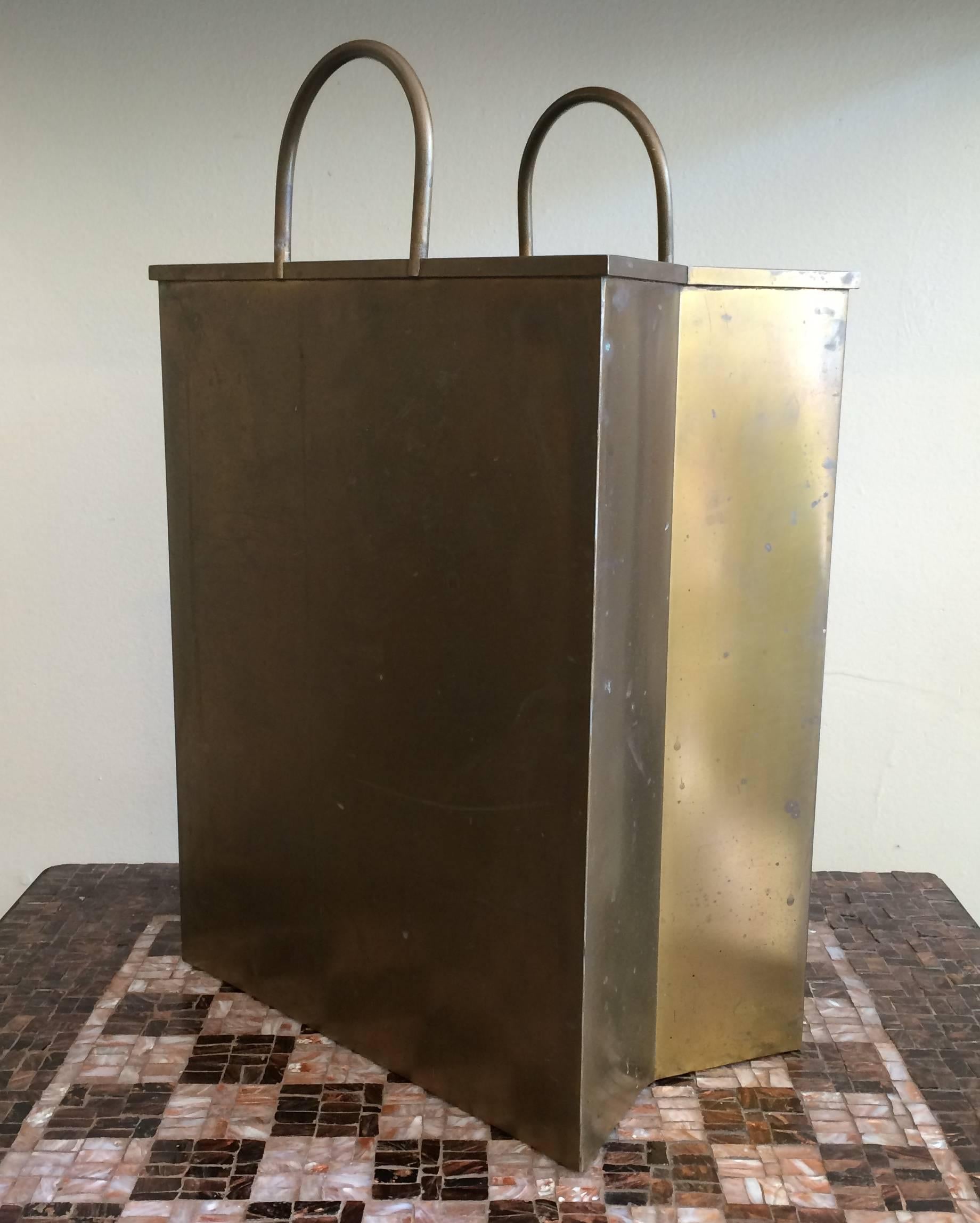 Mid-Century Modern Italian Brass Shopping Bag / Magazine Holder / Wastepaper Basket