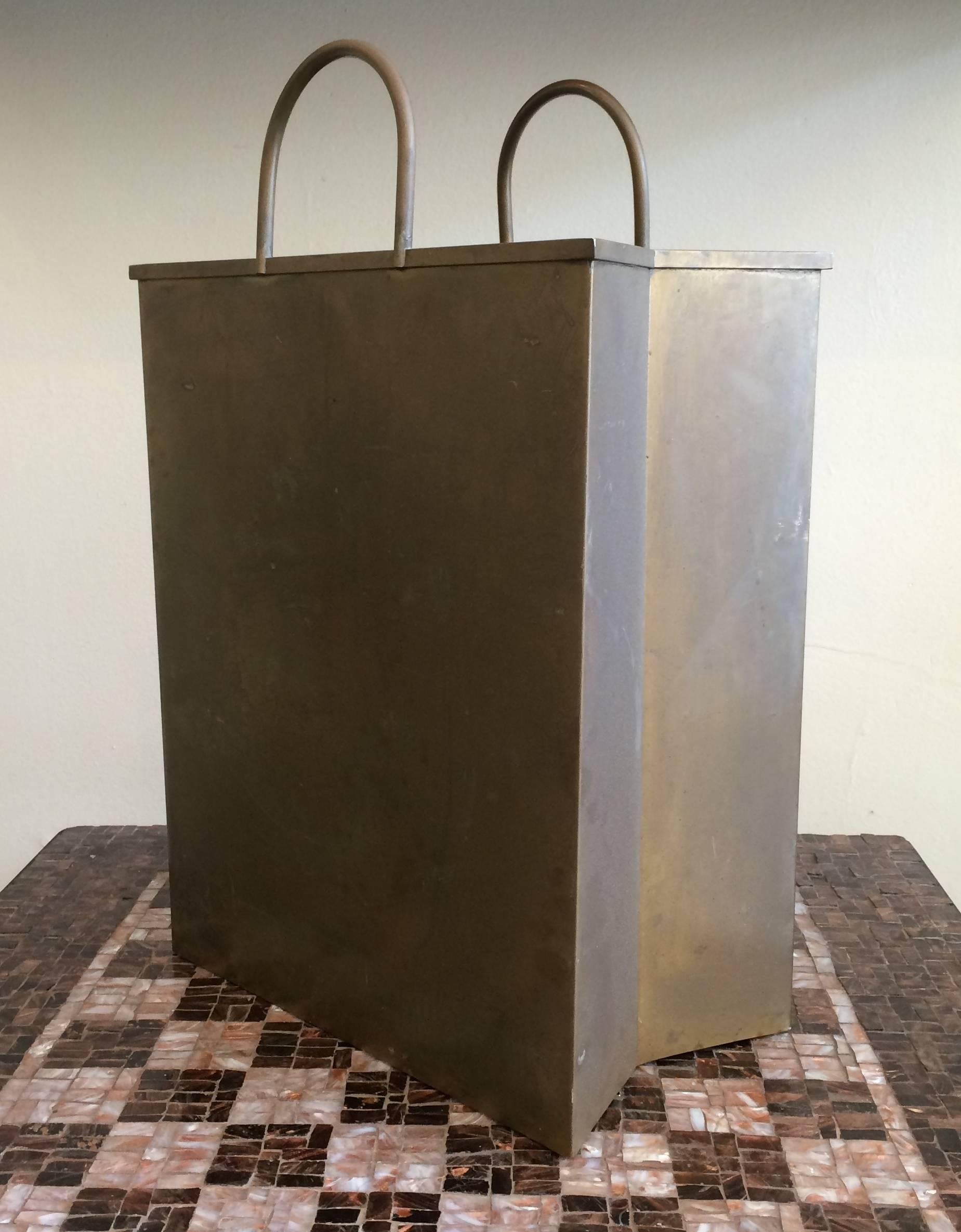Italian Brass Shopping Bag / Magazine Holder / Wastepaper Basket In Good Condition In San Francisco, CA