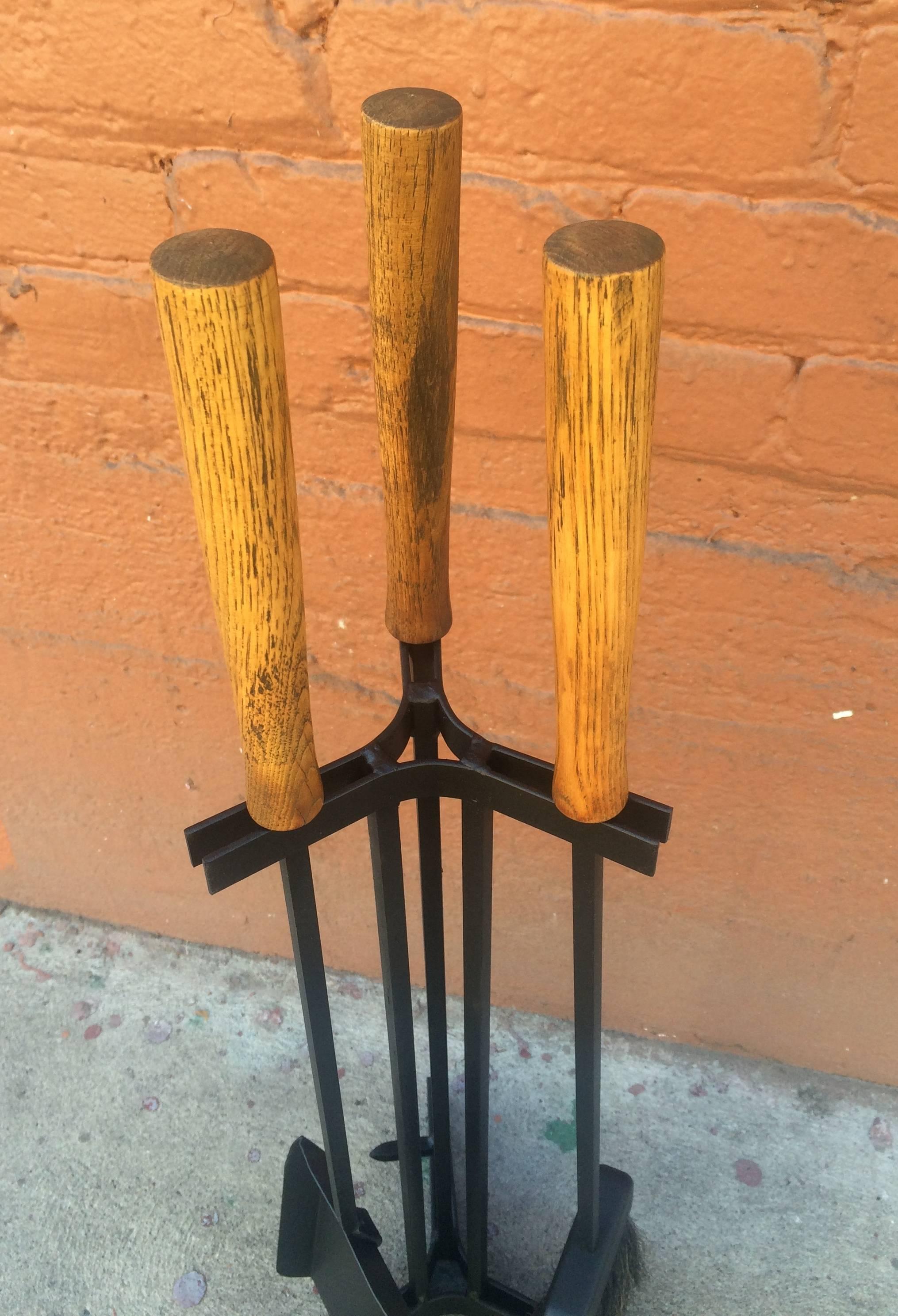 Set of fire tools with brush, poker and pan, newly sprayed in a flat black.