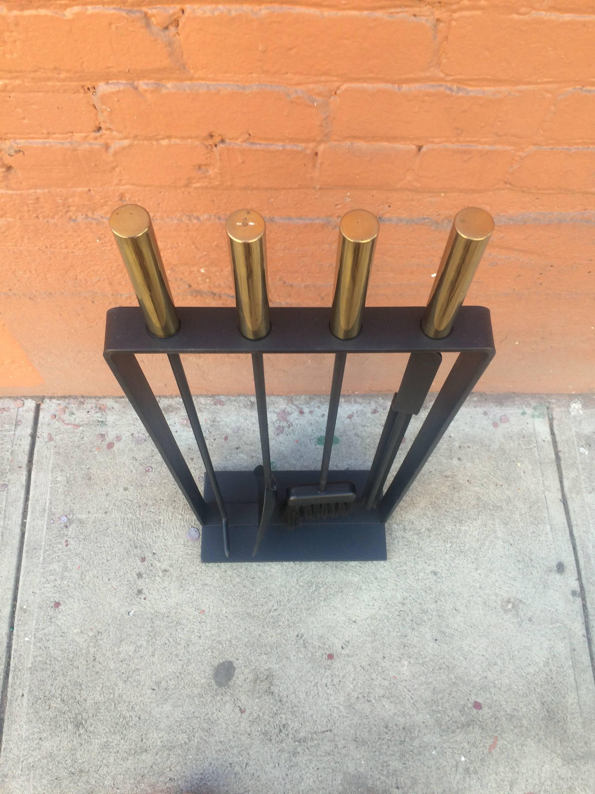 Painted Modernist Brass Handled Fireplace Tools by Pilgrim