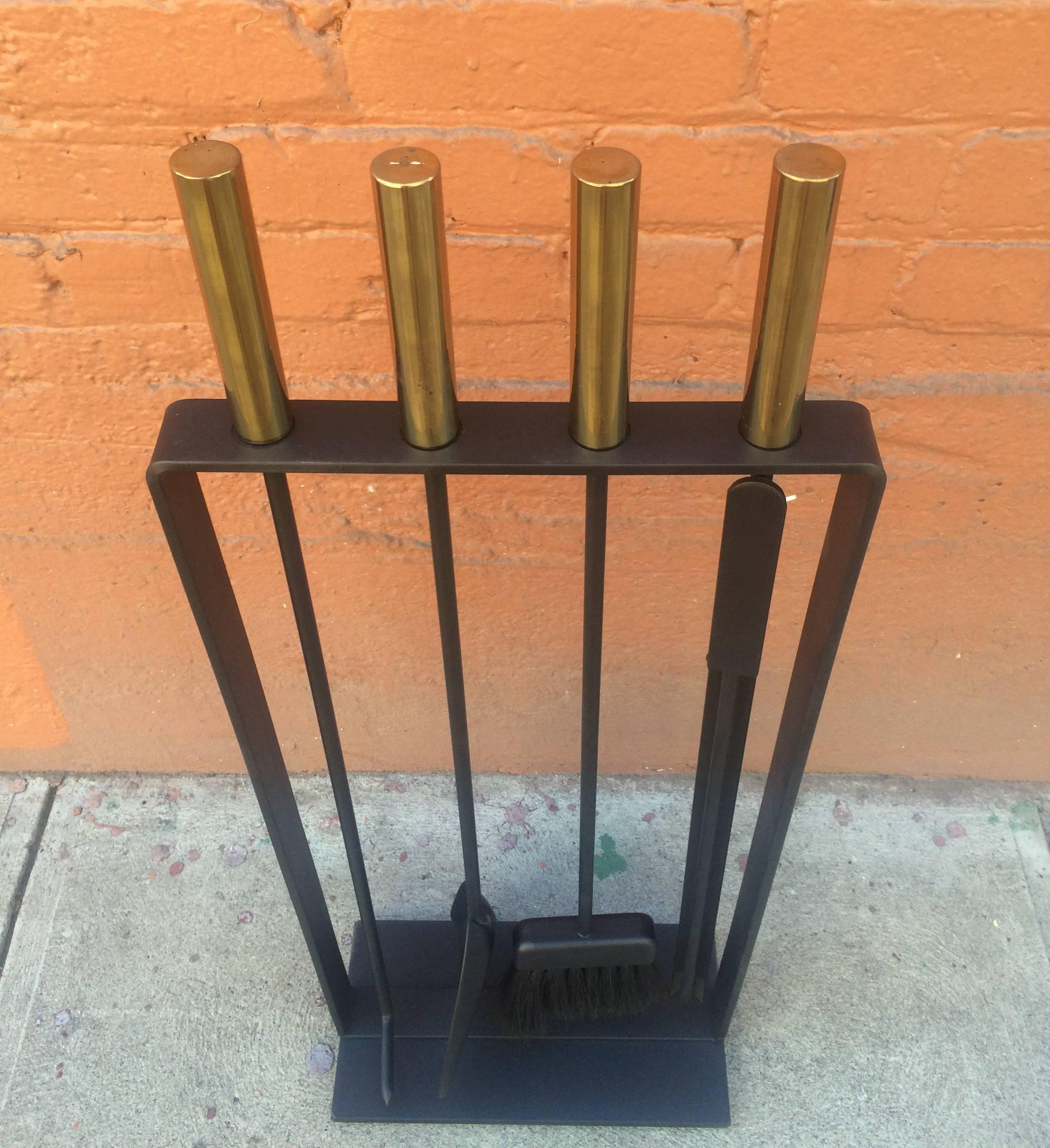 Late 20th Century Modernist Brass Handled Fireplace Tools by Pilgrim