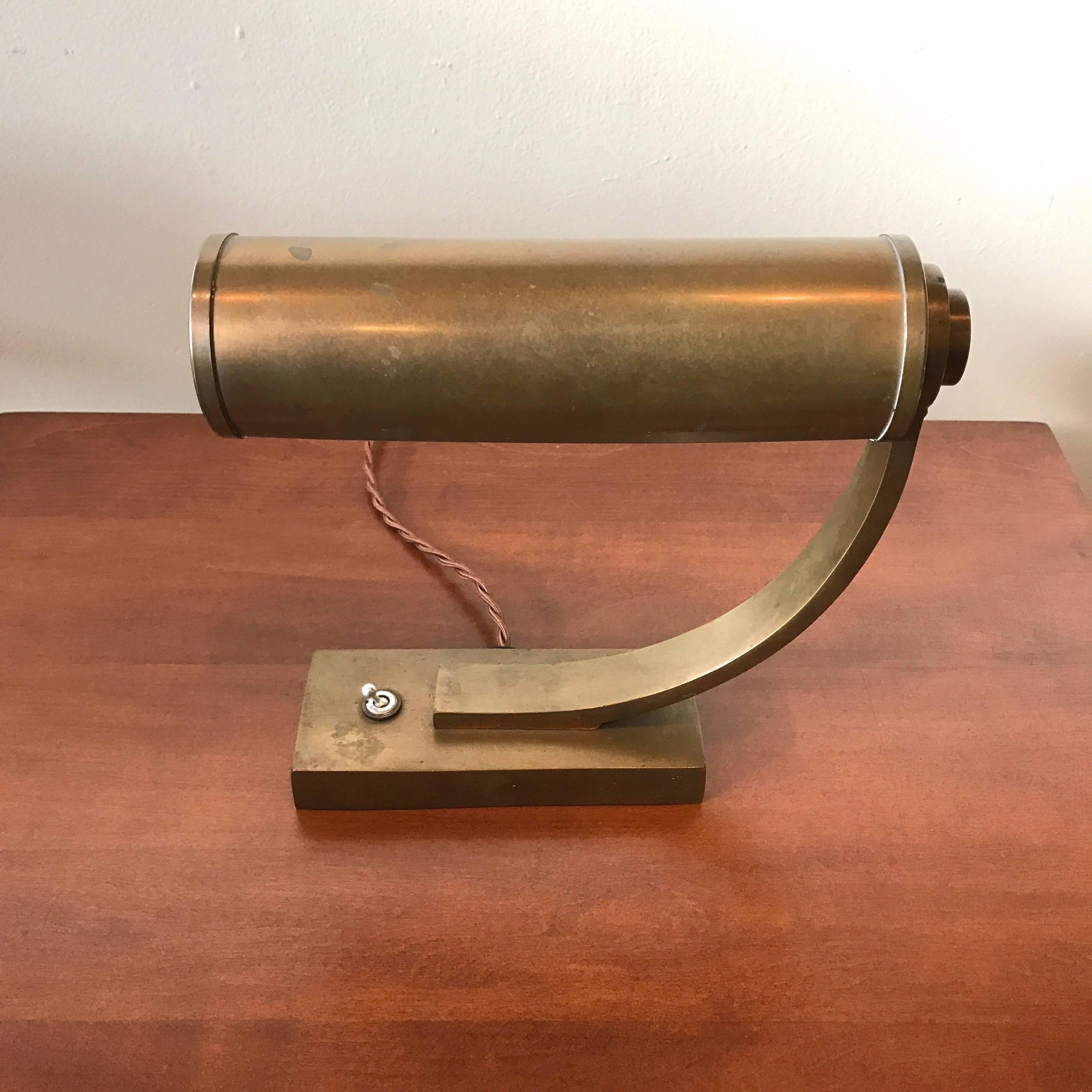 Patinated Brass Machine Age Desk Lamp