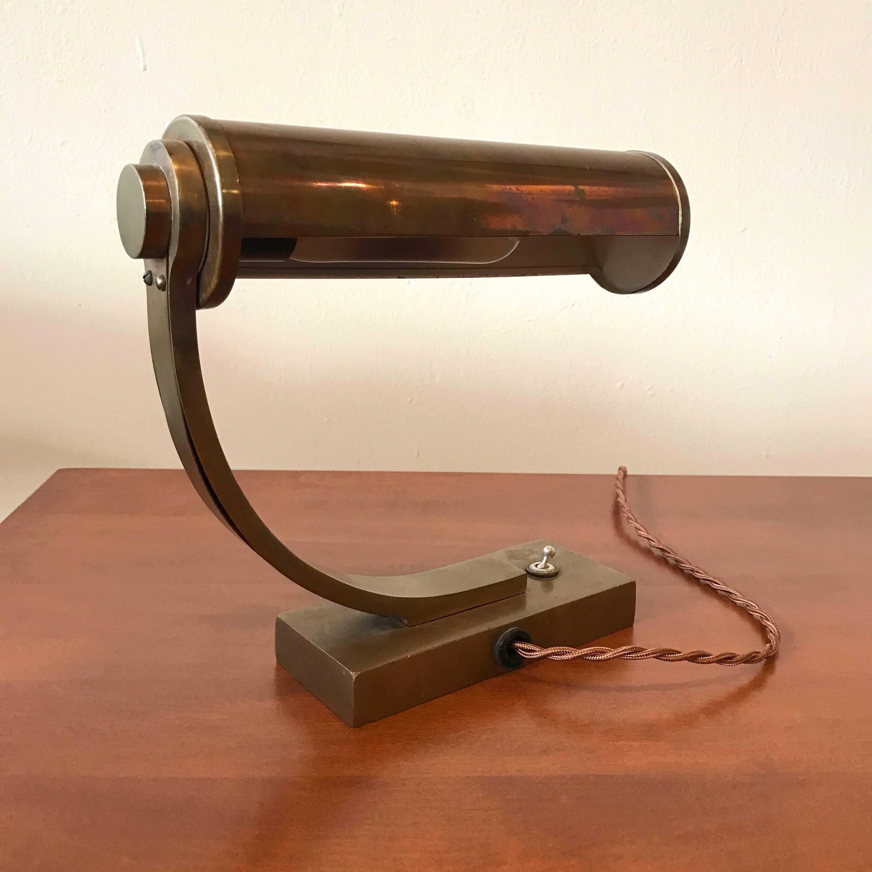 Mid-20th Century Brass Machine Age Desk Lamp