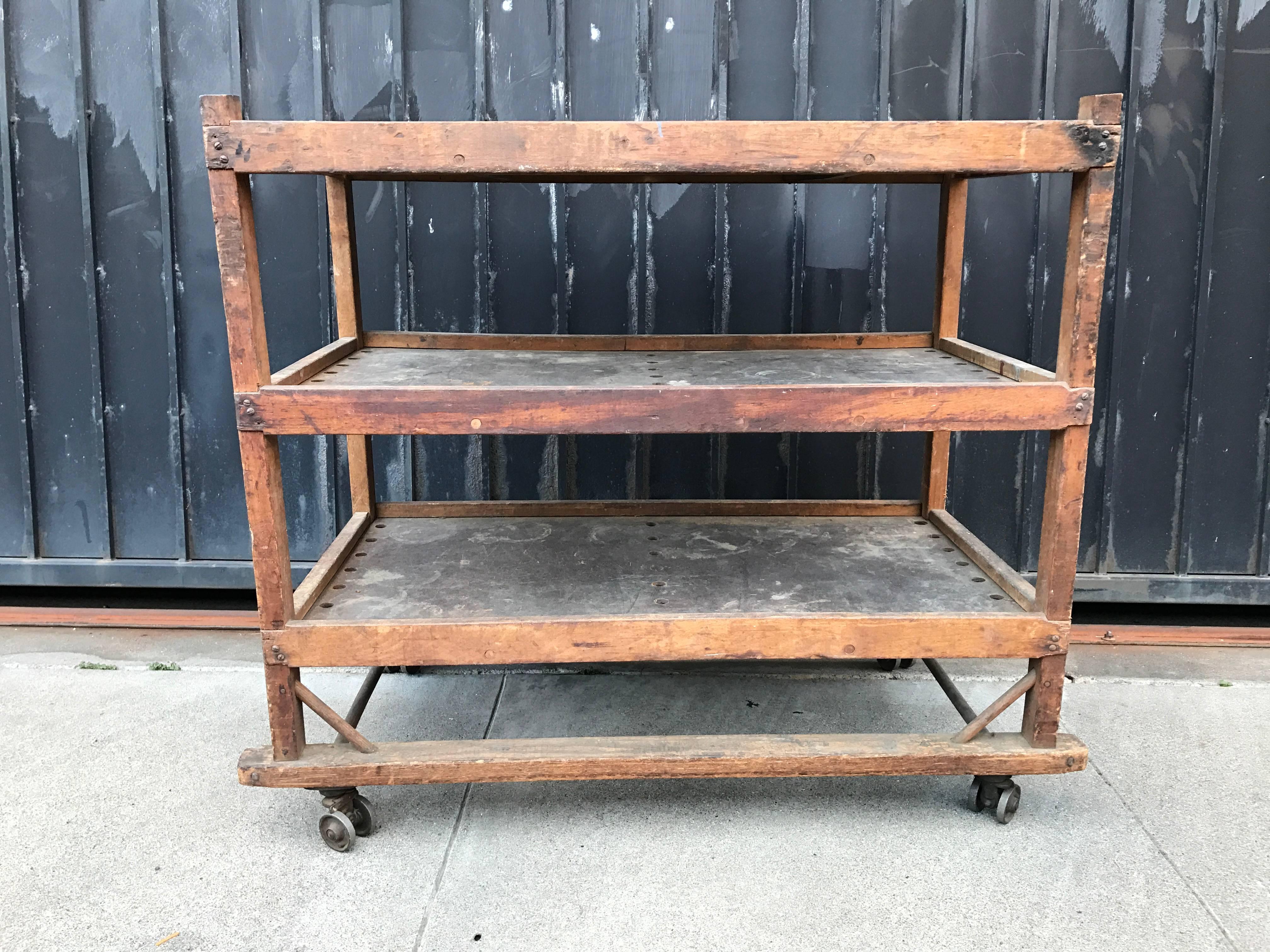 Patinated 1920s-1930s Shoe Rack or Cart