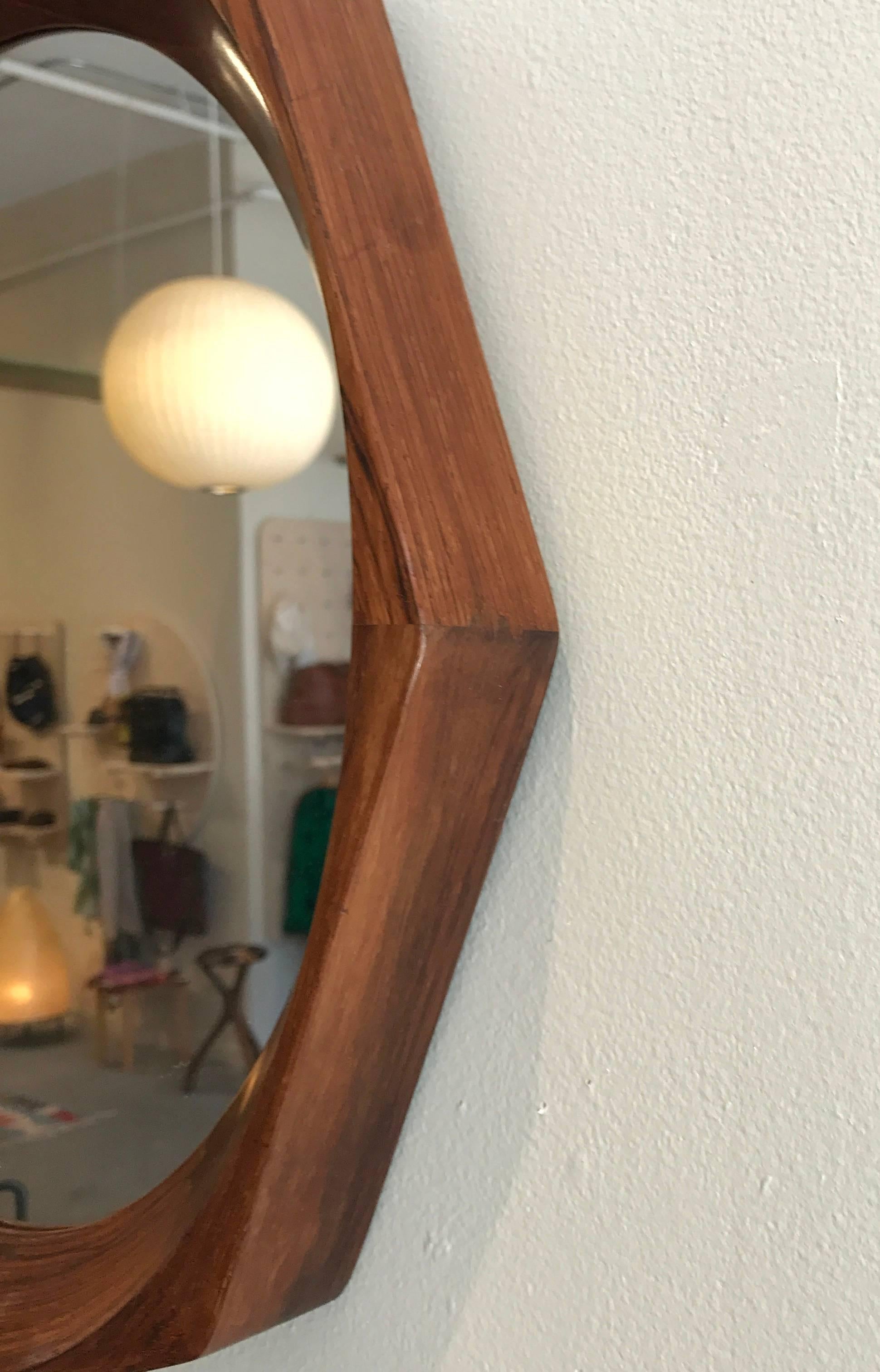 Danish Rosewood Octagon Wall Mirror, 1960s In Excellent Condition In San Francisco, CA
