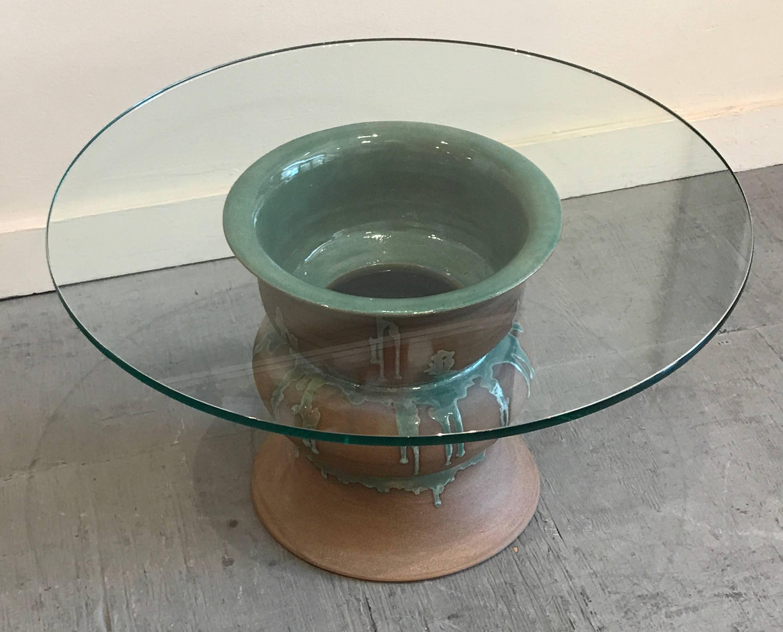 American 1970s Studio Ceramic and Glass Side Table For Sale