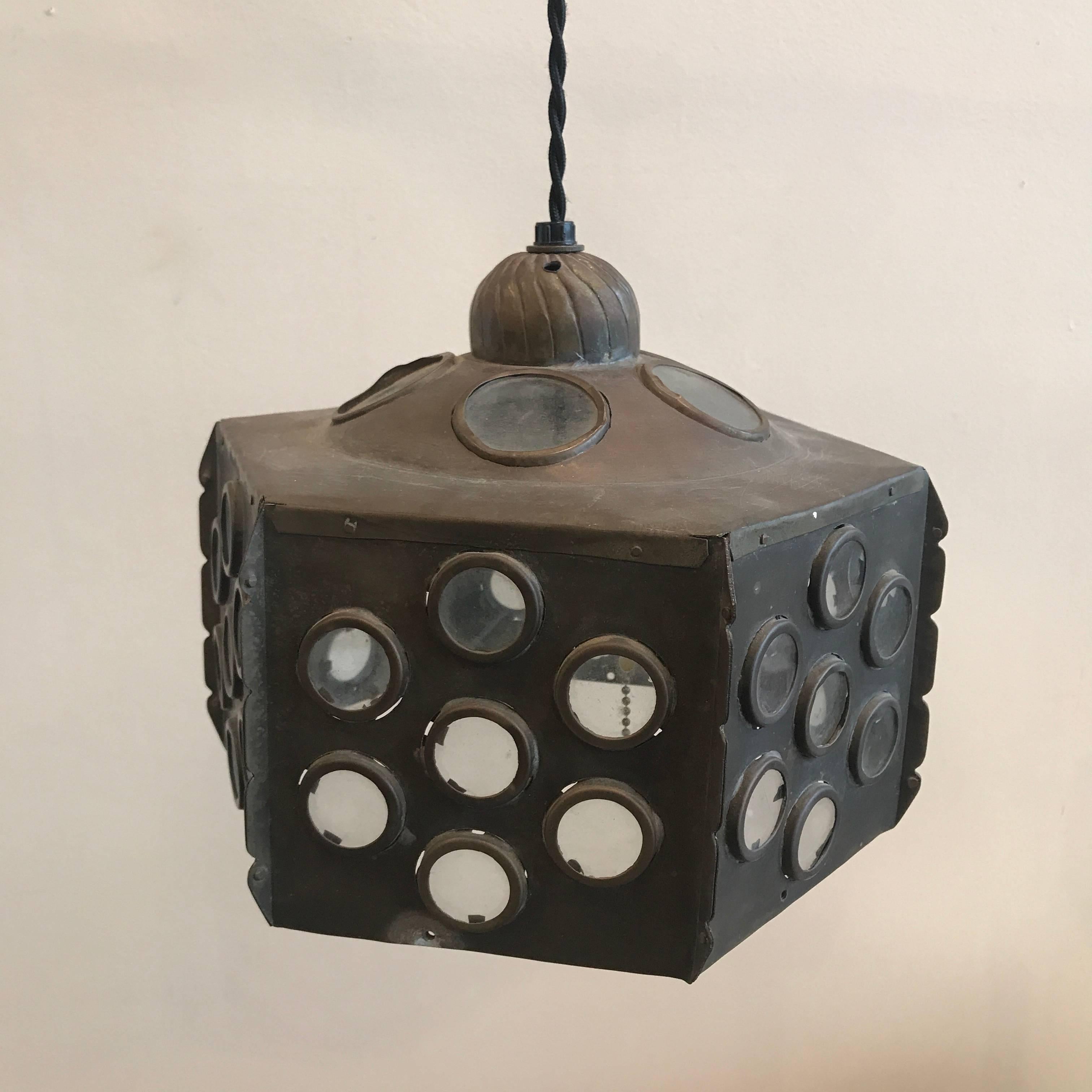 Unknown Patinated Brass Hanging Lamp For Sale
