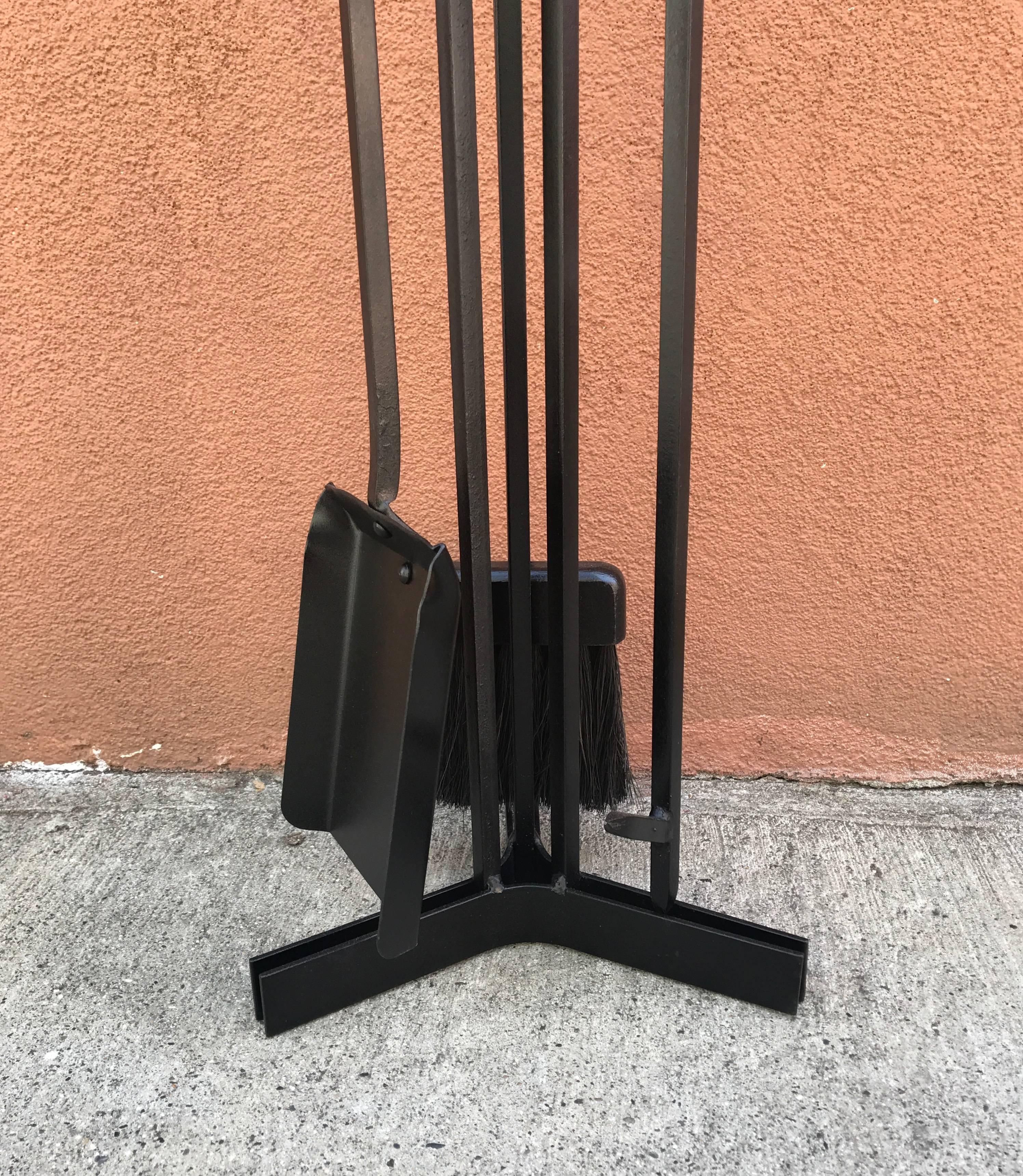 American Modern Iron and Wood Fireplace Tools In Excellent Condition For Sale In San Francisco, CA