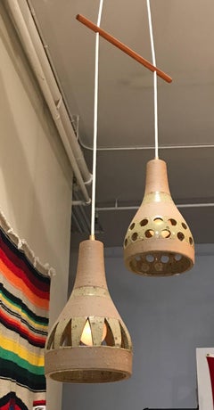 1960s Studio Ceramic Japanese Pendant Lamps