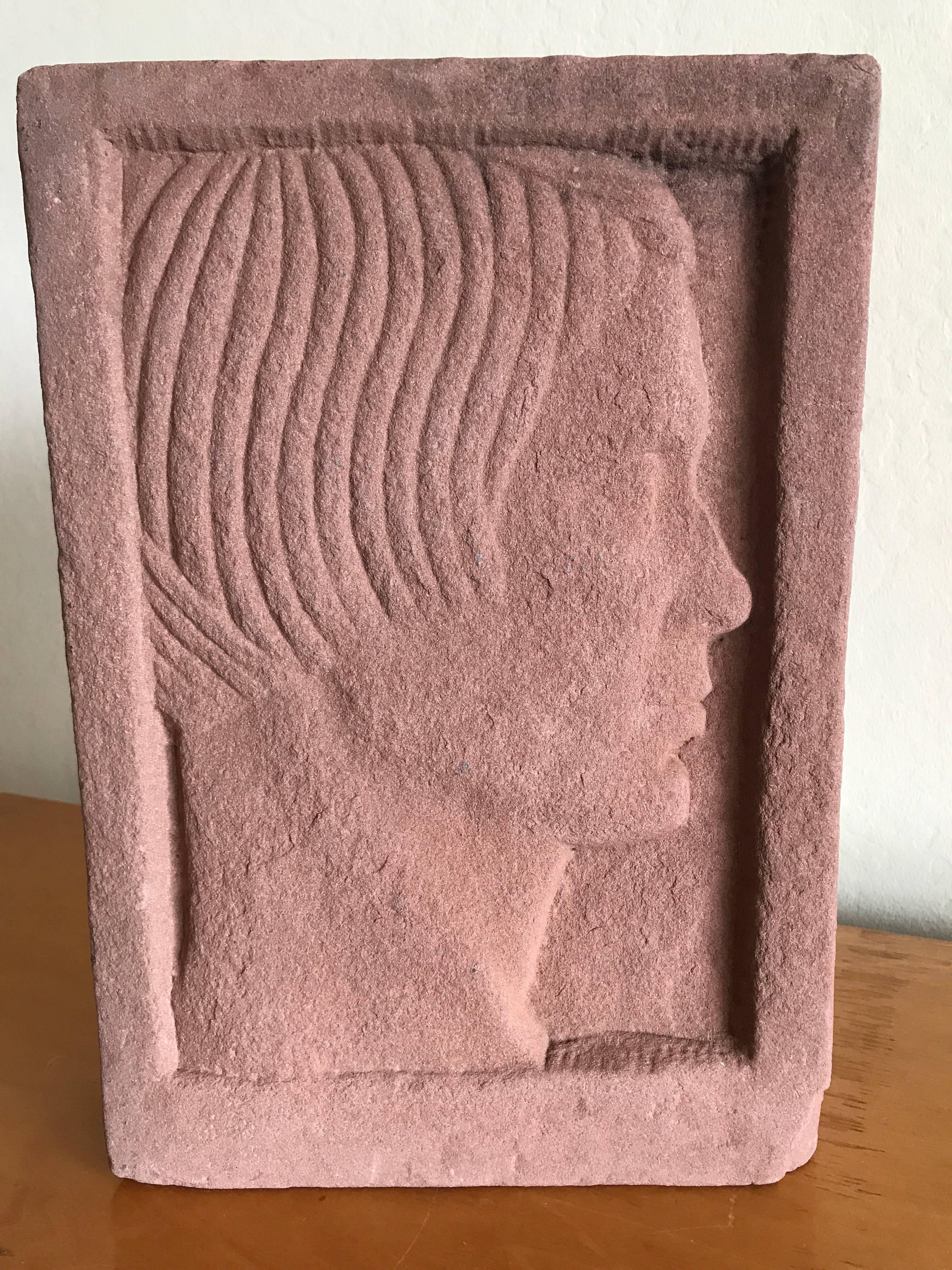 American Ruth Cravath Carved Sand Stone Sculpture, Portrait, 1930s, Bay Area Artist