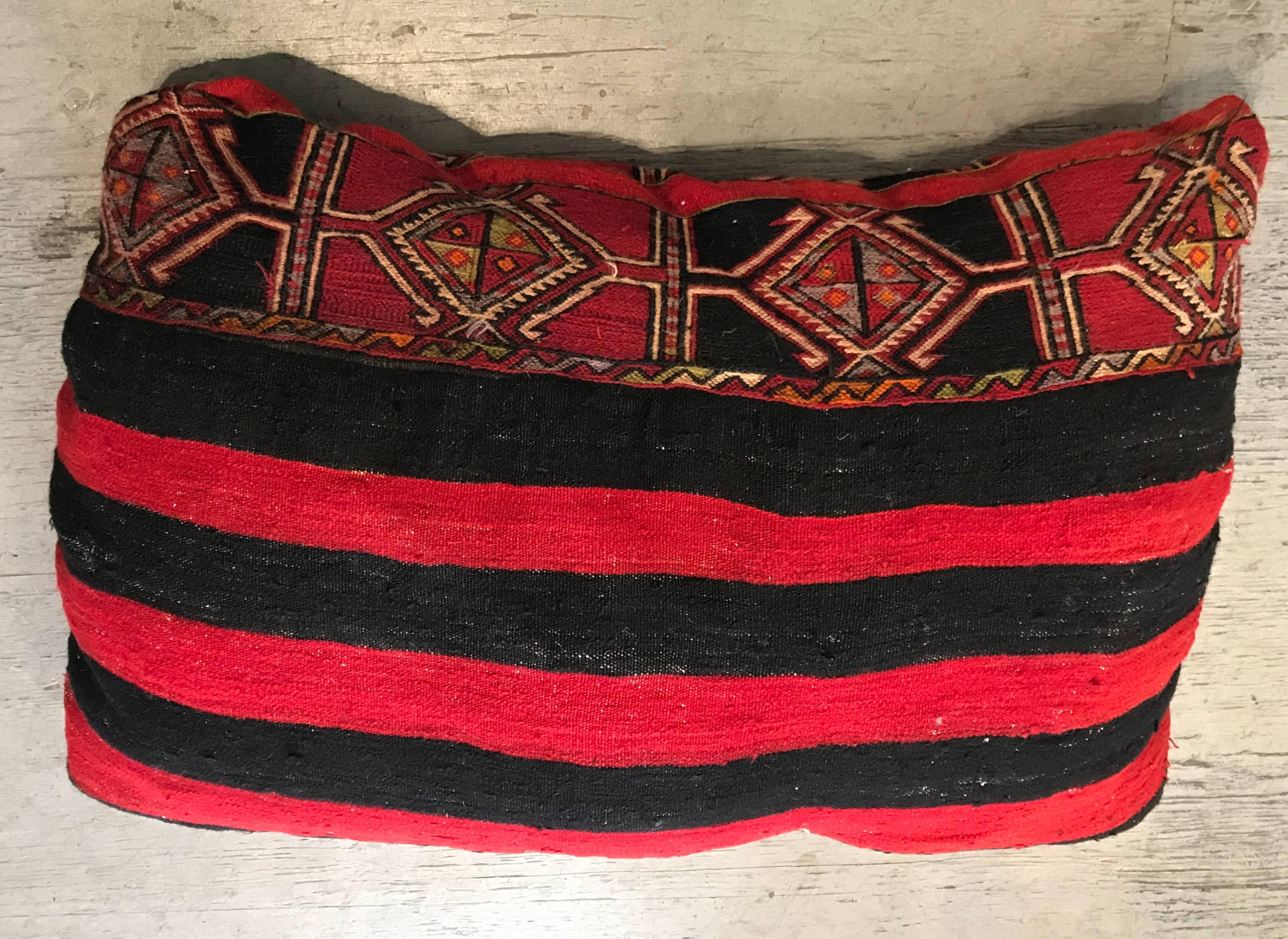 North African Large Vintage Kilim Camel Bag Sitting Pillow For Sale