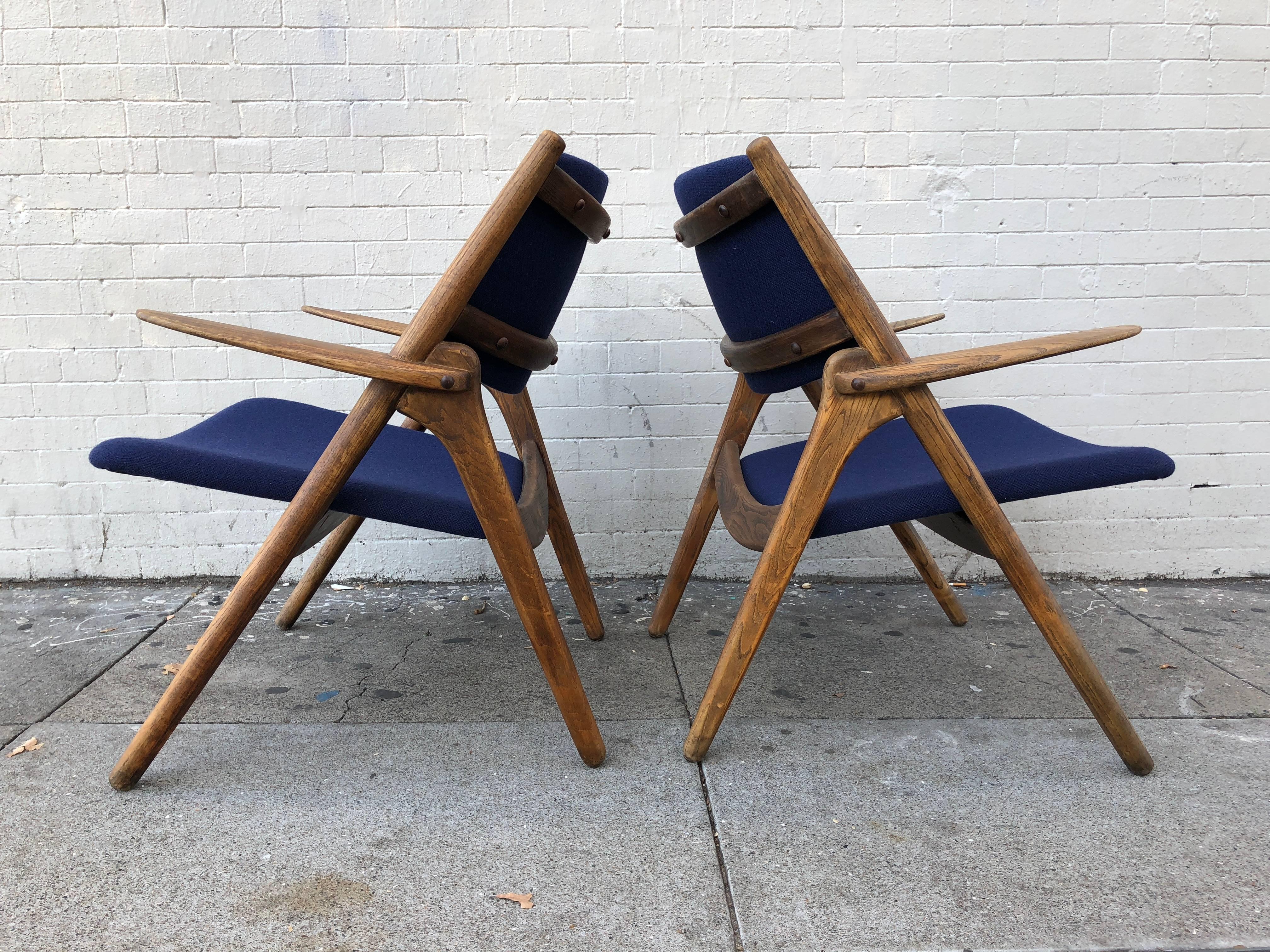 Mid-Century Modern Vintage Sawbuck Lounge Chairs, circa 1960s For Sale