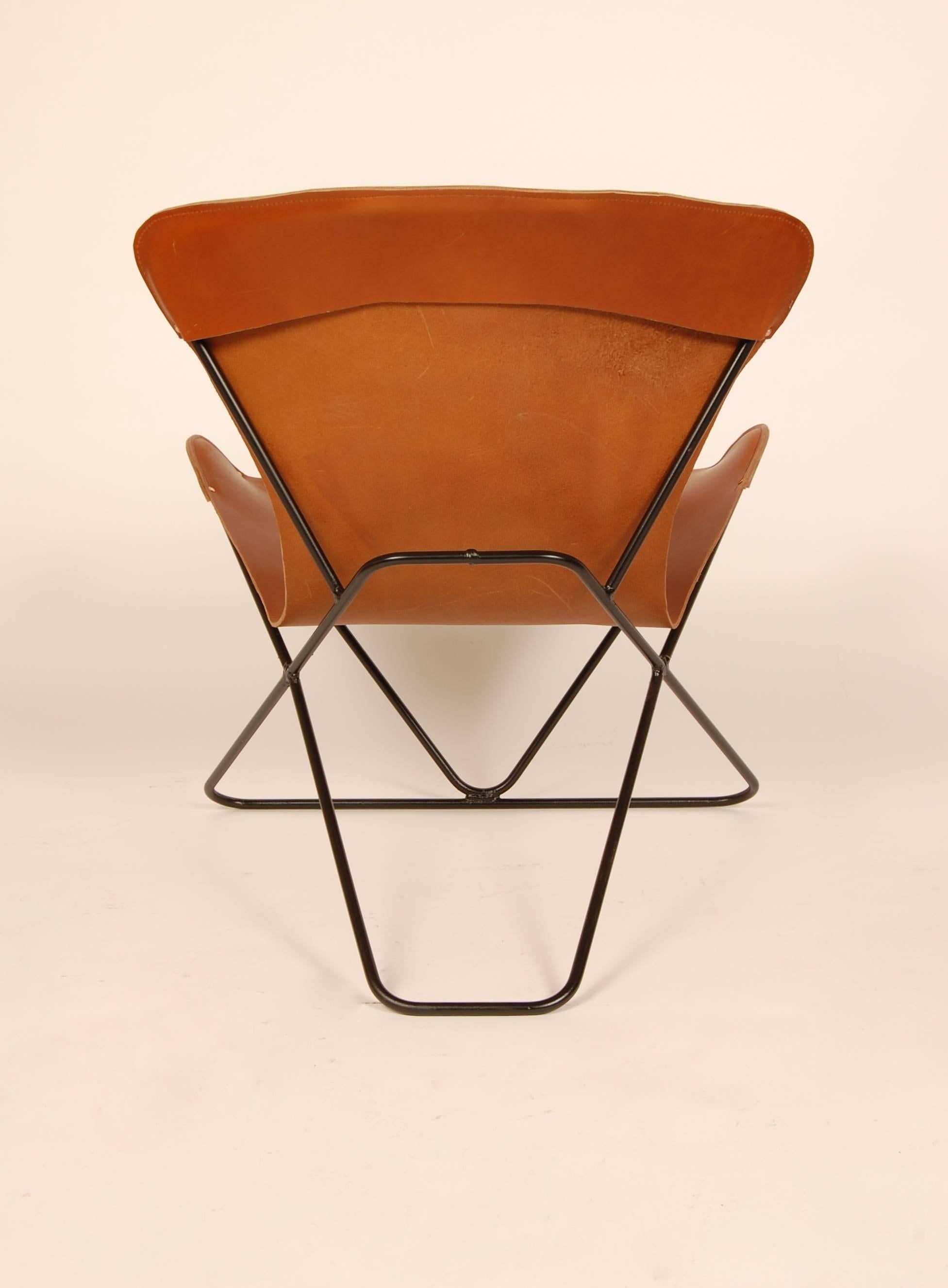 Mid-Century Modern  Iron and Leather Sling Chairs California Design 