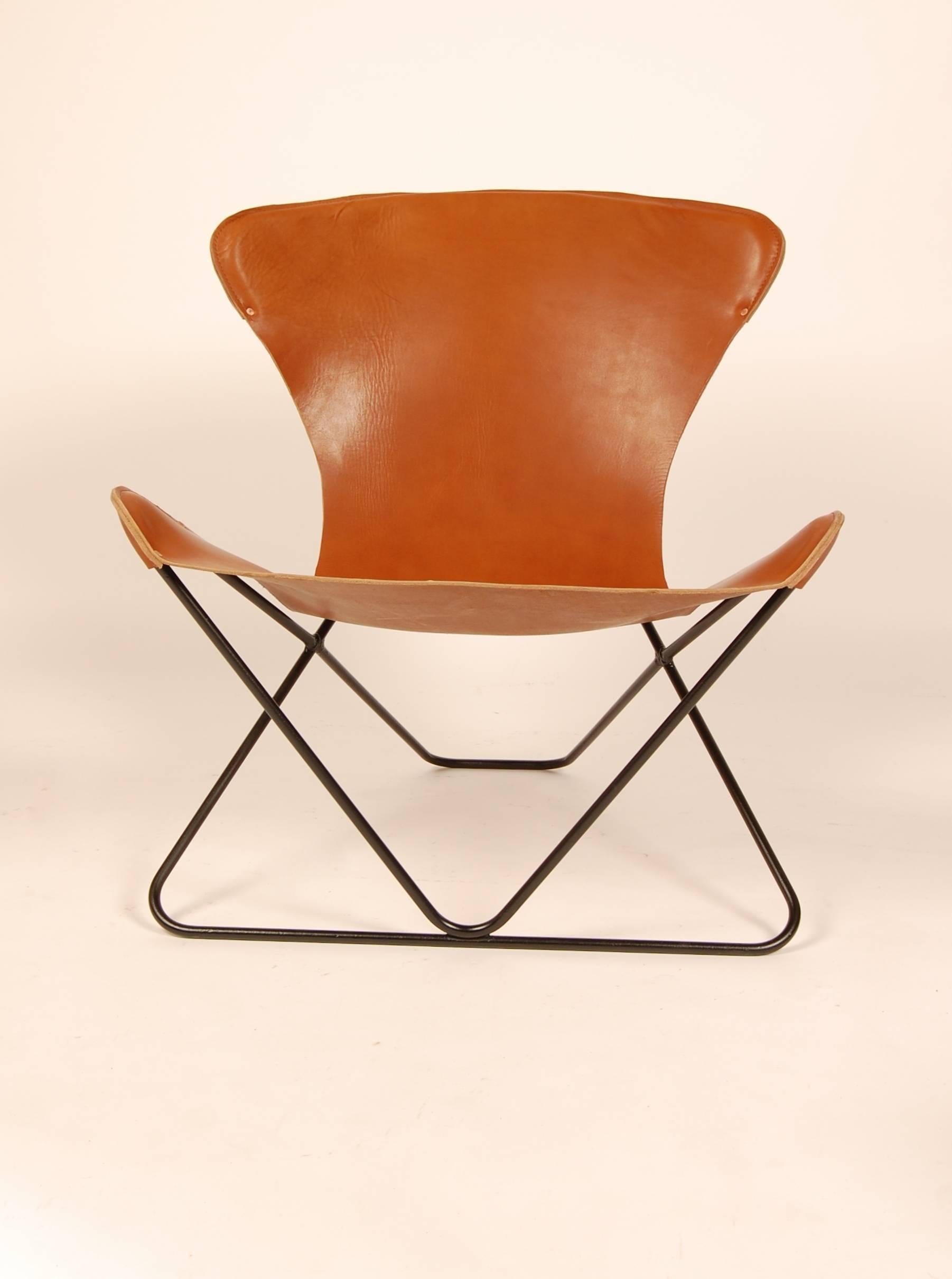 Metal  Iron and Leather Sling Chairs California Design 