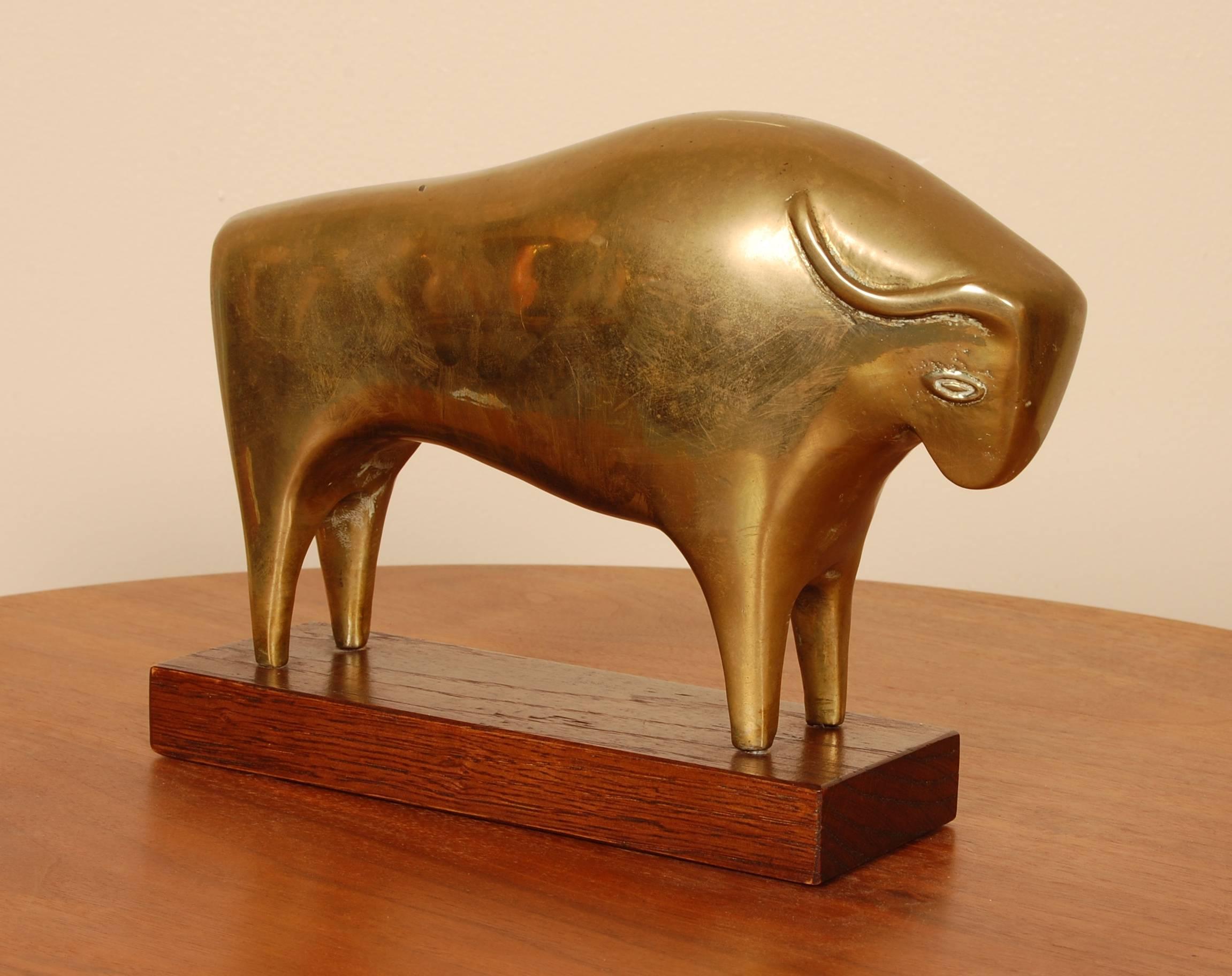 Unknown Brass Abstract Bull Sculpture