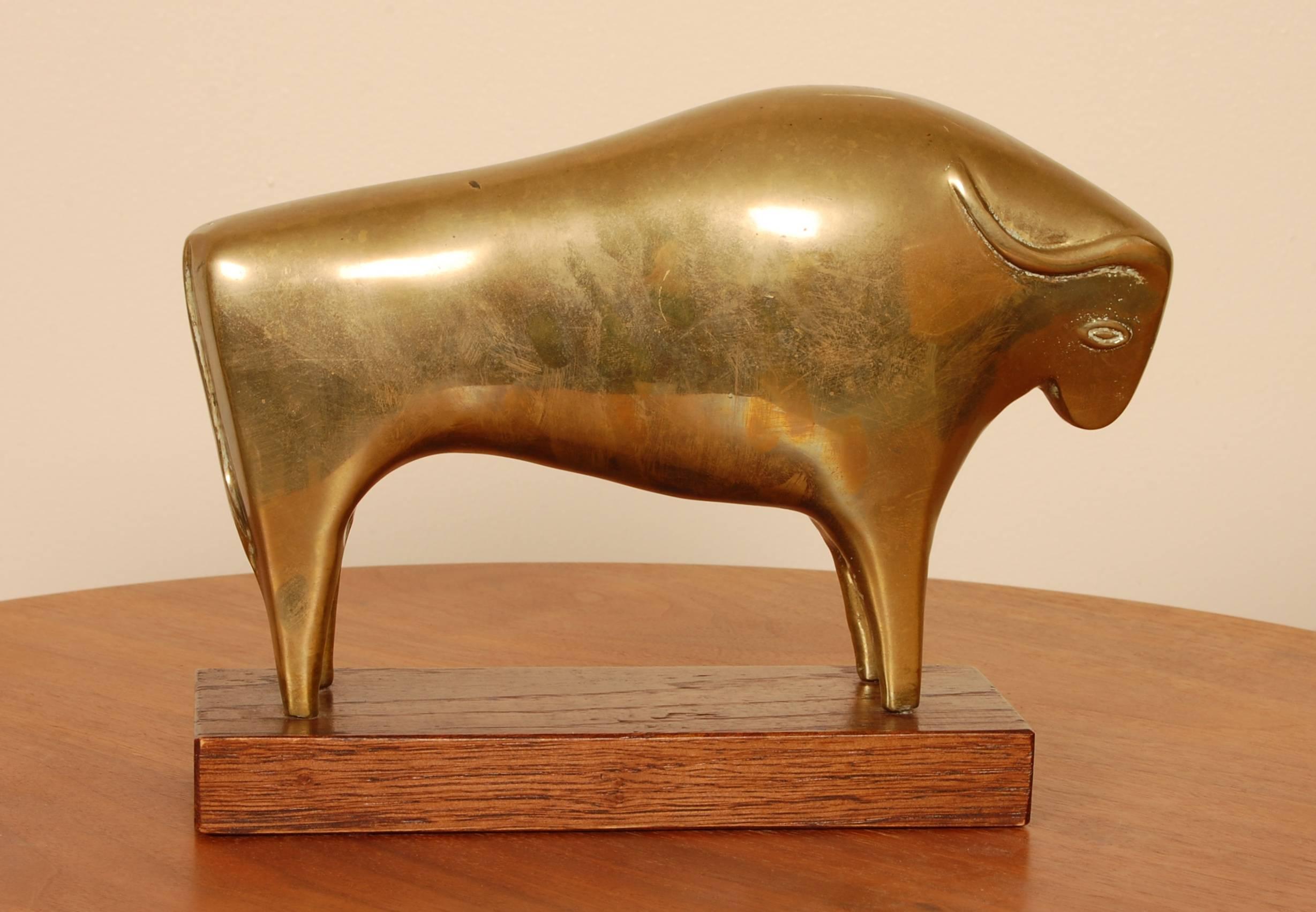 Oiled Brass Abstract Bull Sculpture