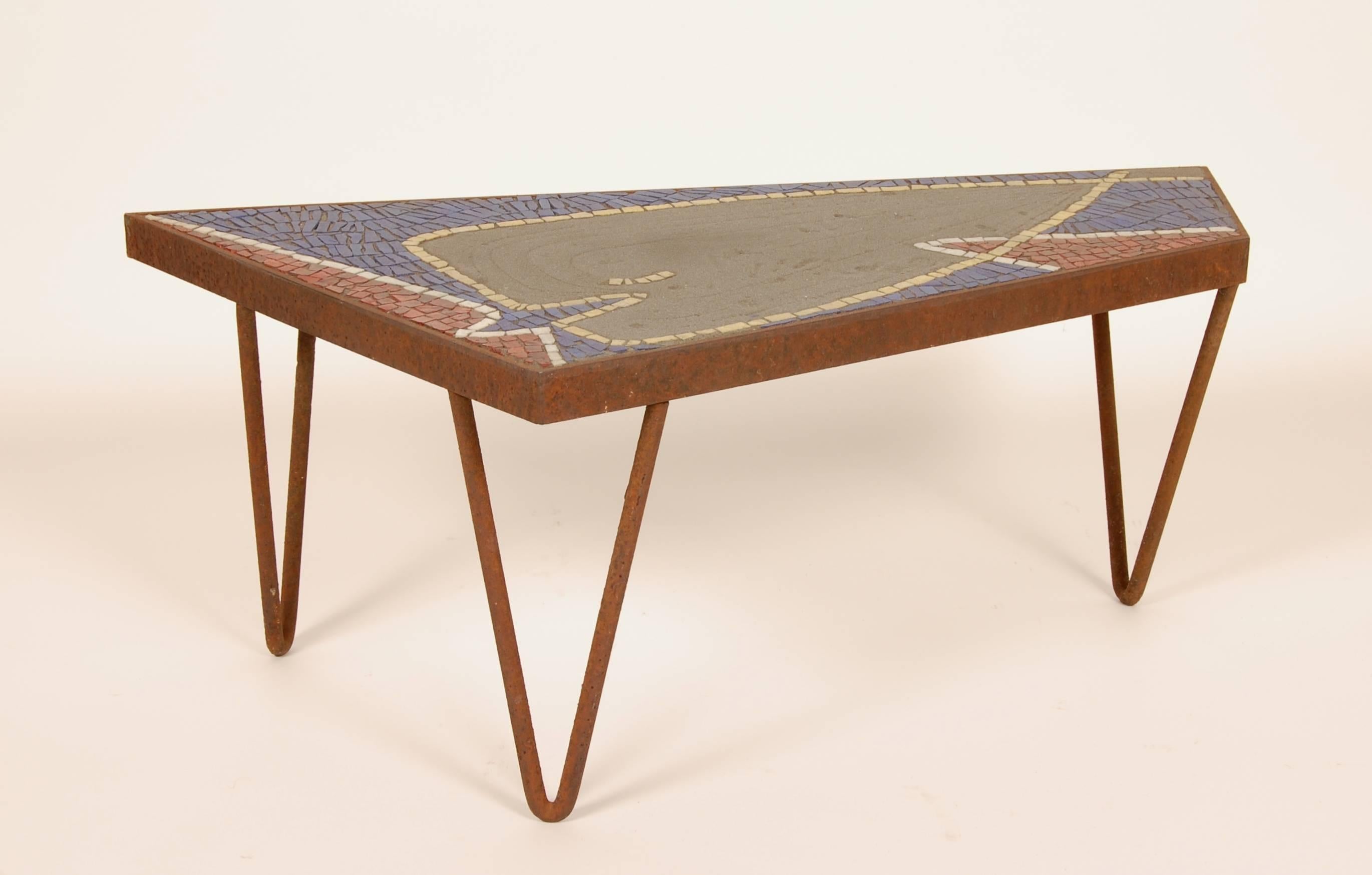 American Iron and Glass Mosaic Side Table 