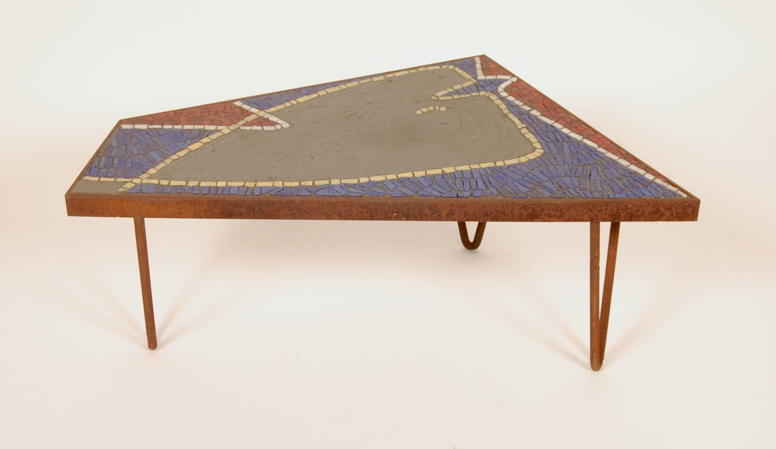 Mid-Century Modern Iron and Glass Mosaic Side Table 