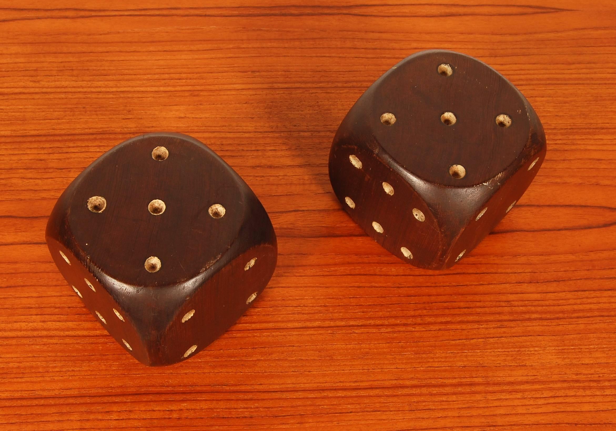 Mid-Century Modern Large Wooden Dice / Bookends