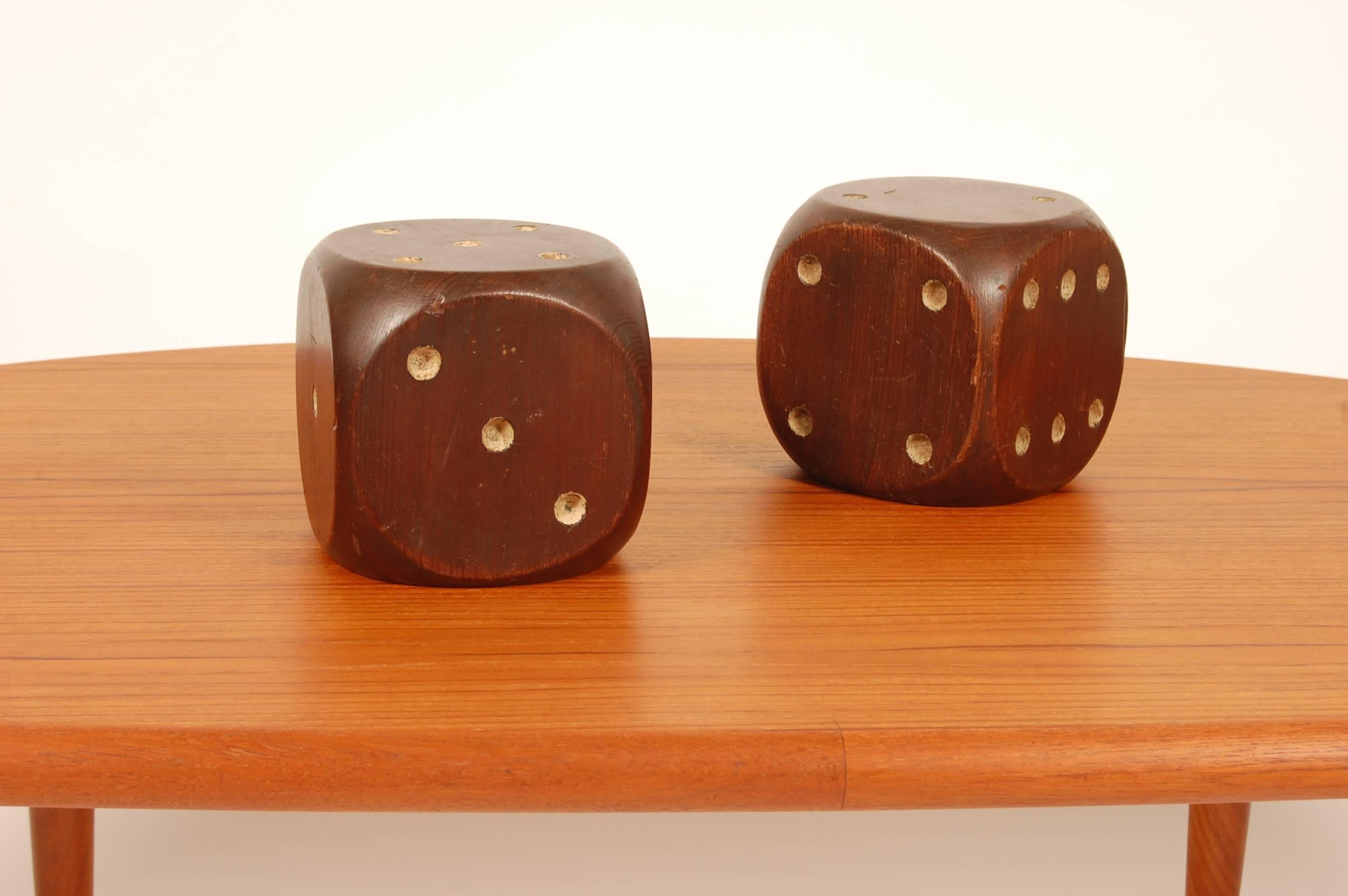 Carved Large Wooden Dice / Bookends