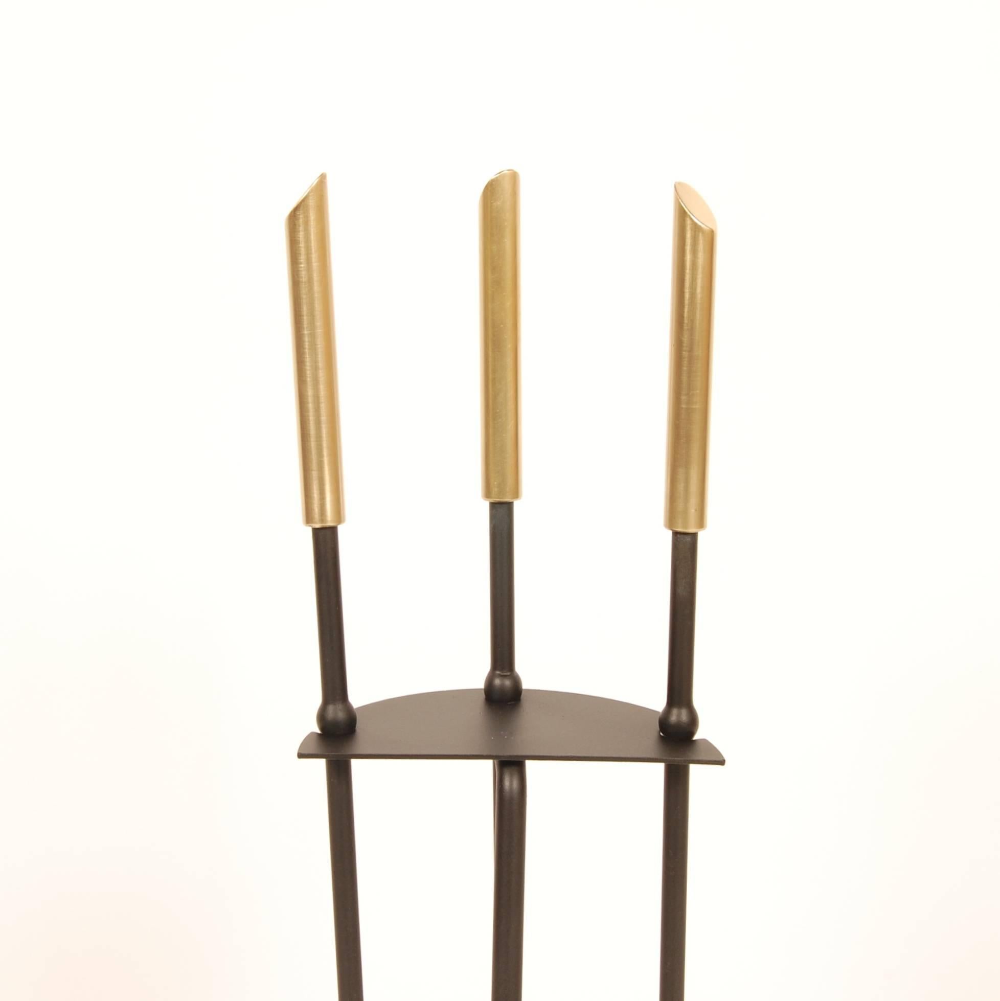 Mid-Century Modern Modernist Iron and Brass Fire Tools