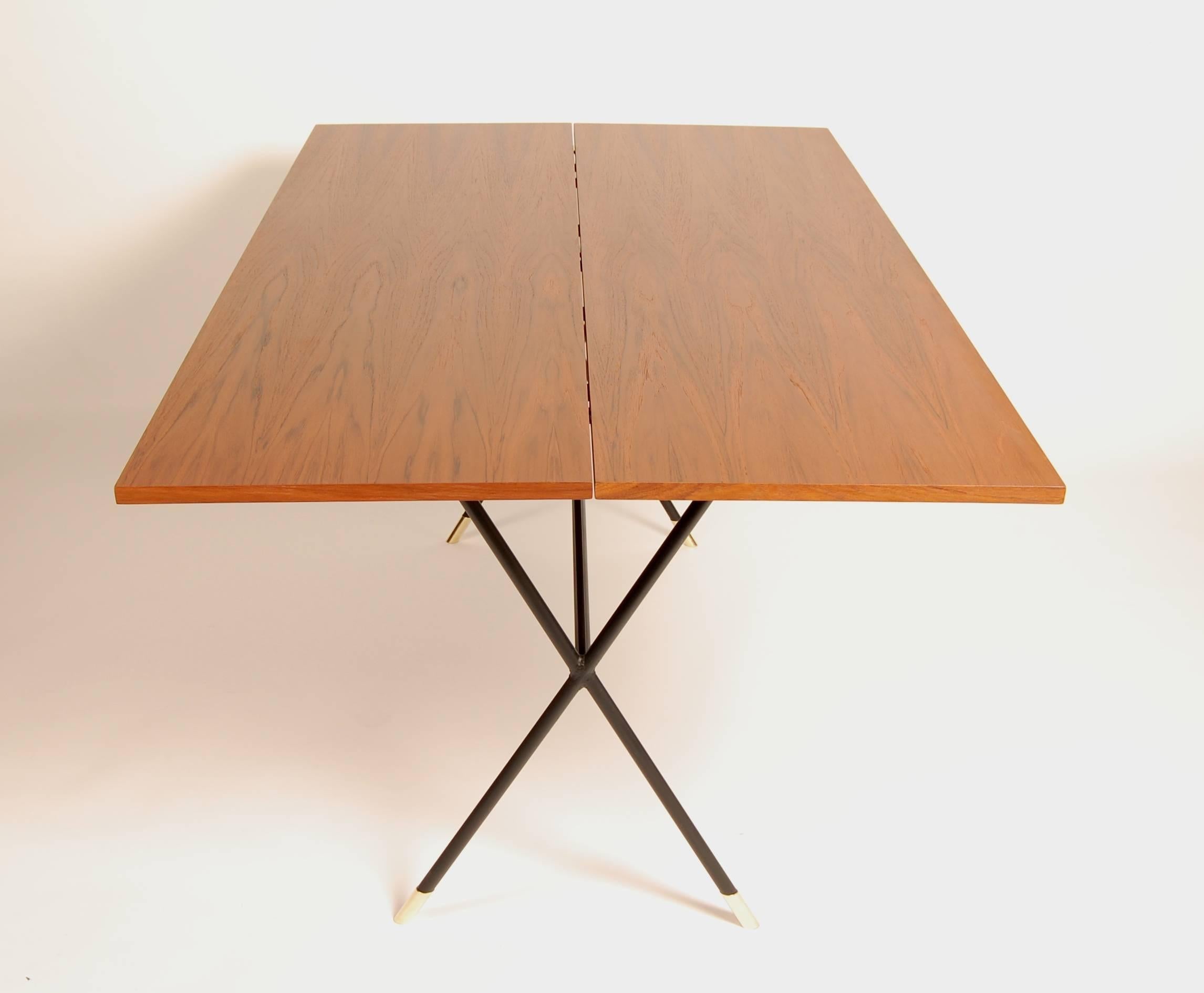 American X-Base Iron and Teak Flip Top Console/Dining Table