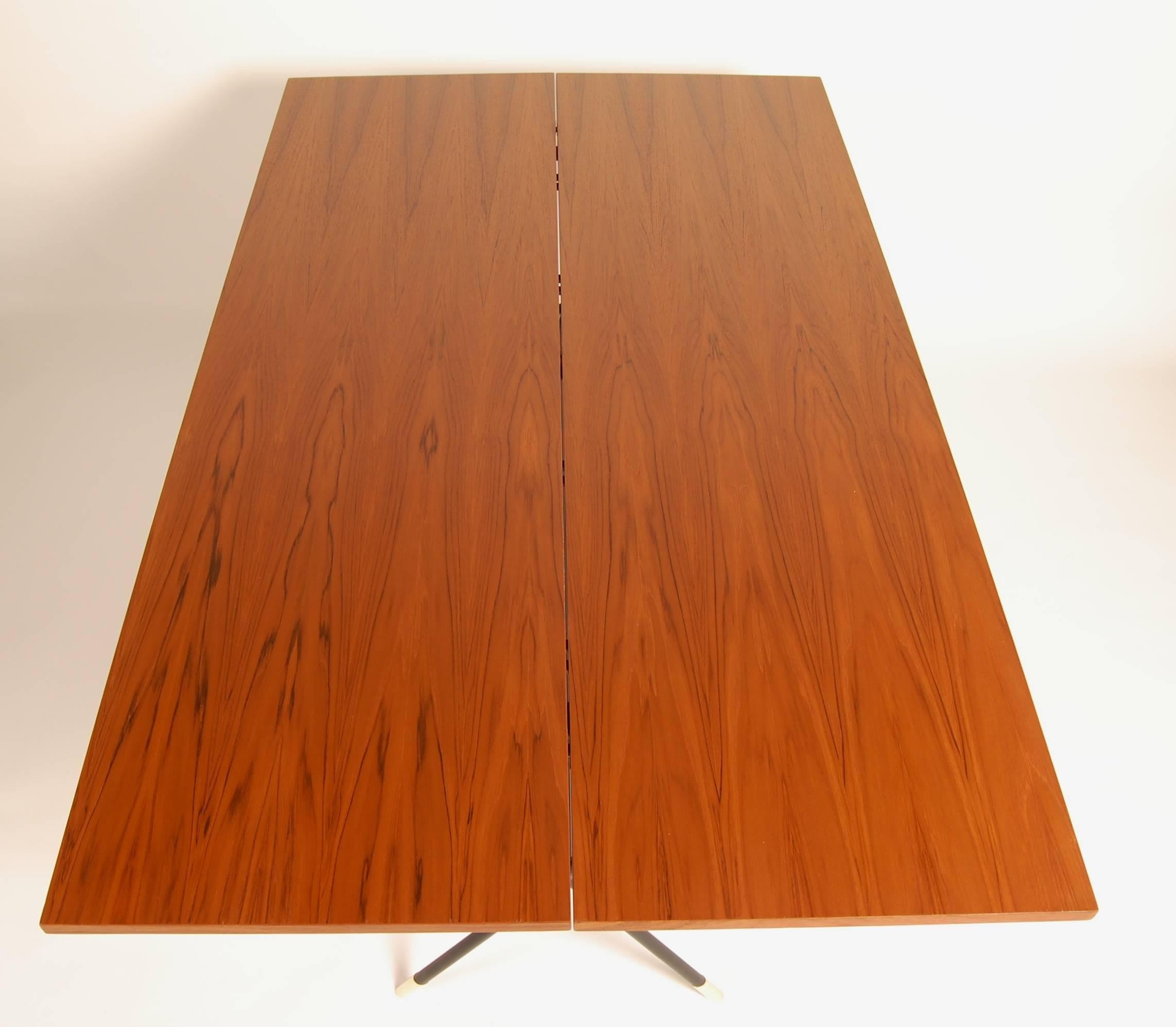 X-Base Iron and Teak Flip Top Console/Dining Table In Excellent Condition In San Francisco, CA