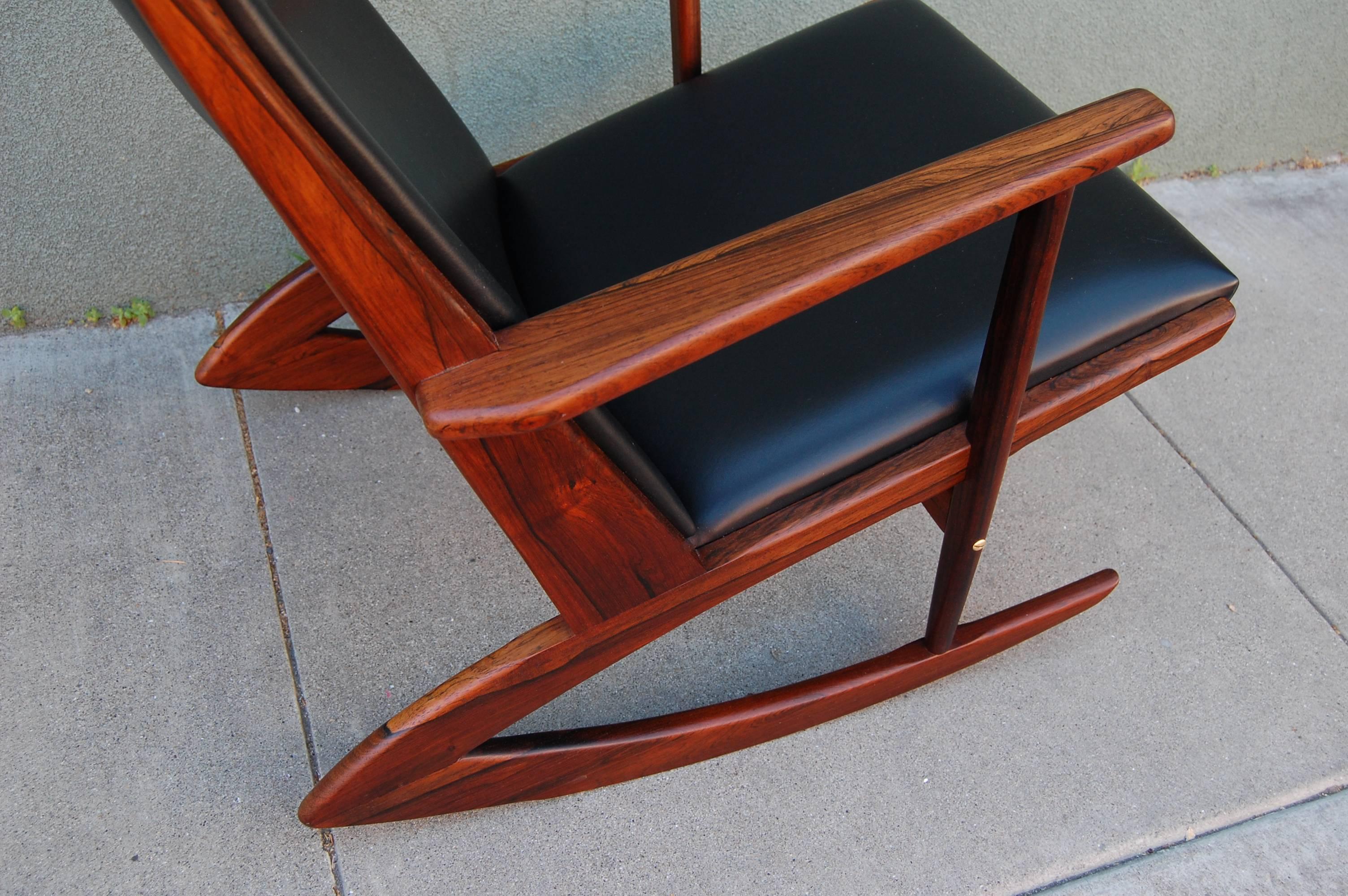 Leather Rare Rosewood Rocker by Holger Georg Jensen