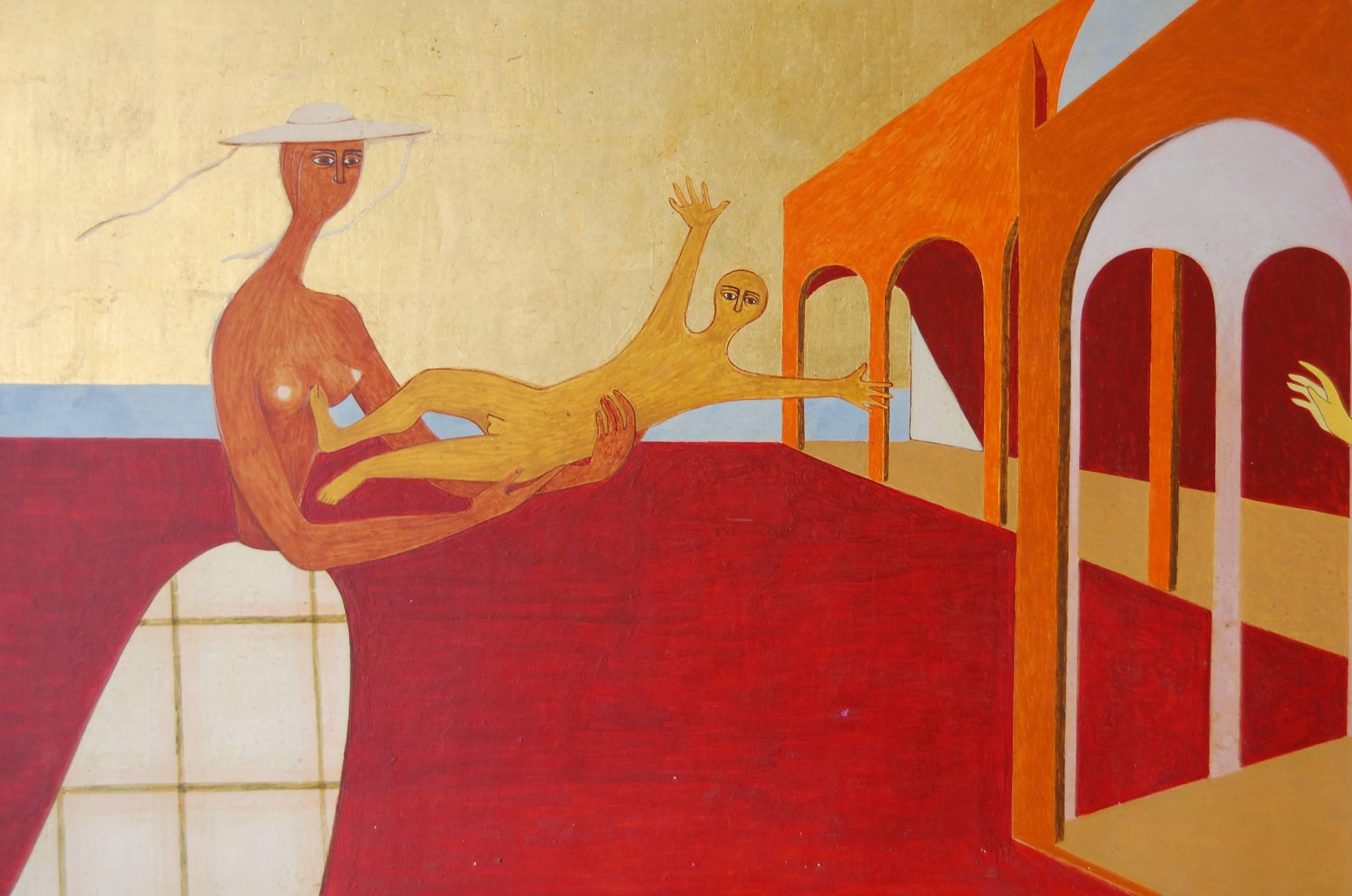 Mid-Century Modern Surrealist Painting by American Artist Joseph St. Amand, 1957