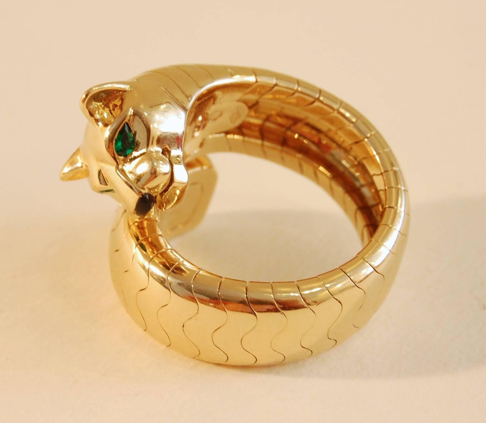 Cartier Panthere 18-Karat Gold, Onyx and Emerald Ring 1