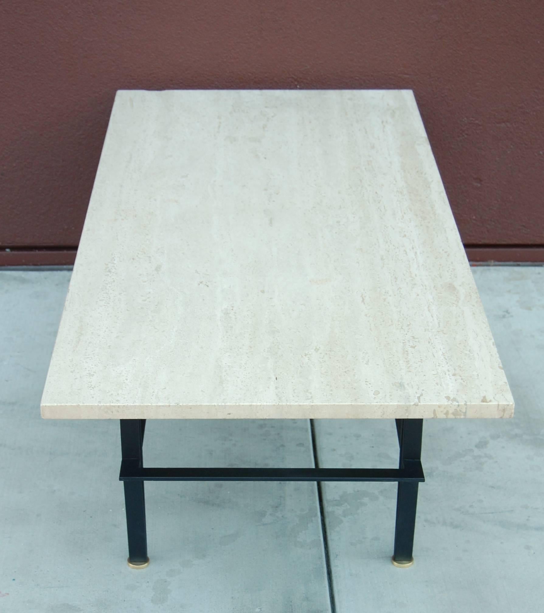 Modernist Travertine and Iron Coffee Table 1