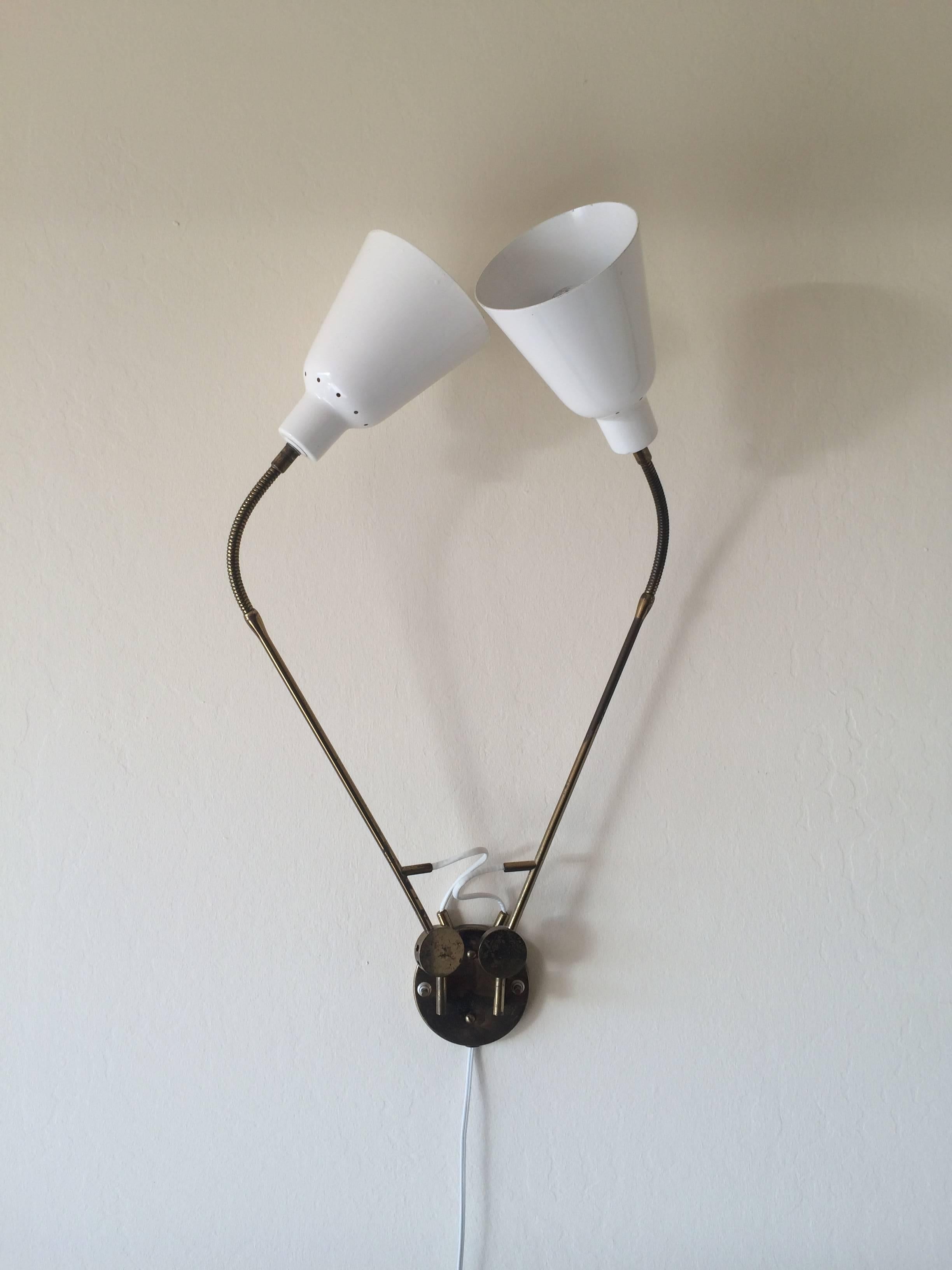 Mid-20th Century Arredoluce Adjustable Two-Arm Wall Lamp by Angelo Lelii