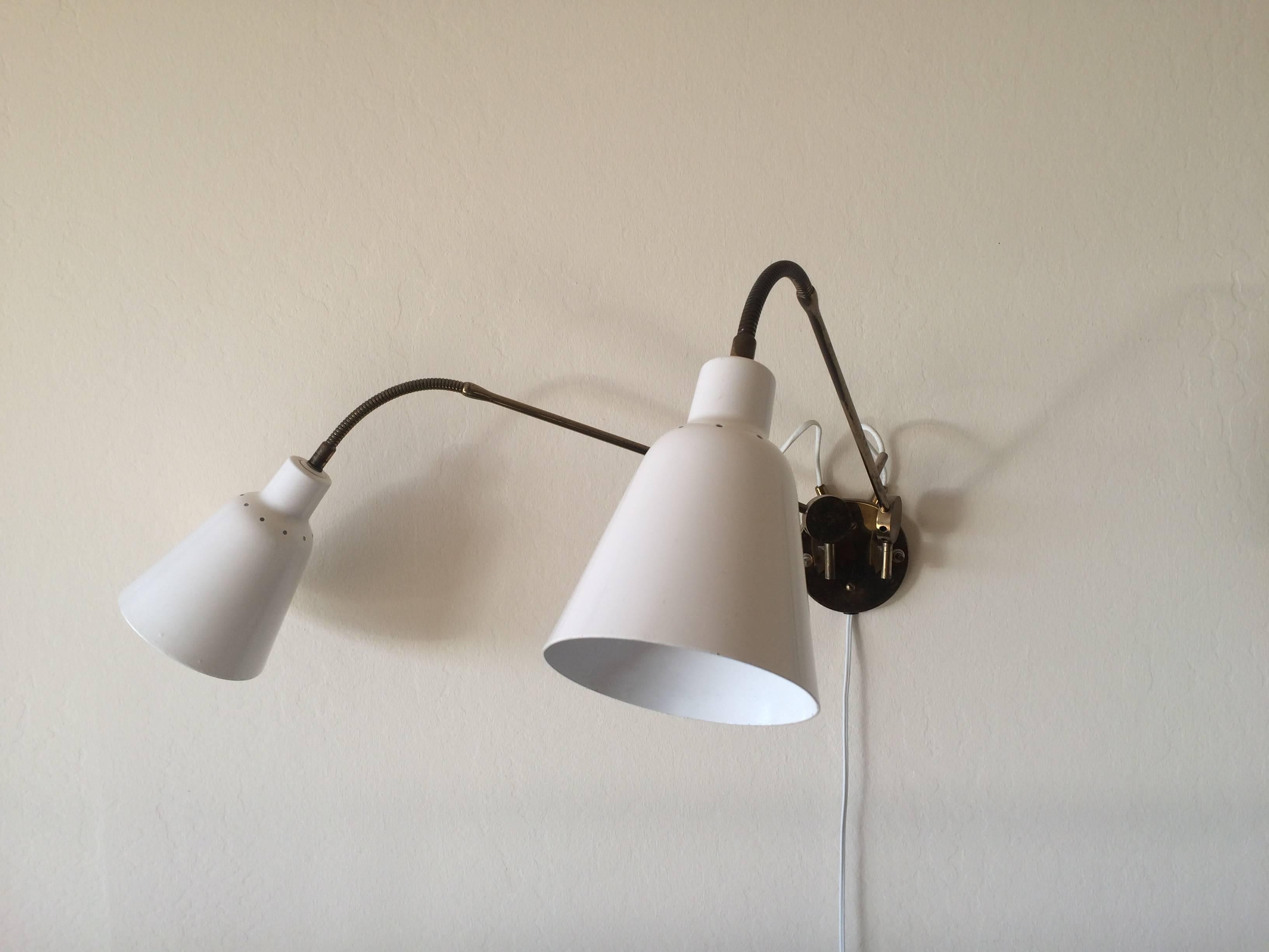 Mid-Century Modern Arredoluce Adjustable Two-Arm Wall Lamp by Angelo Lelii