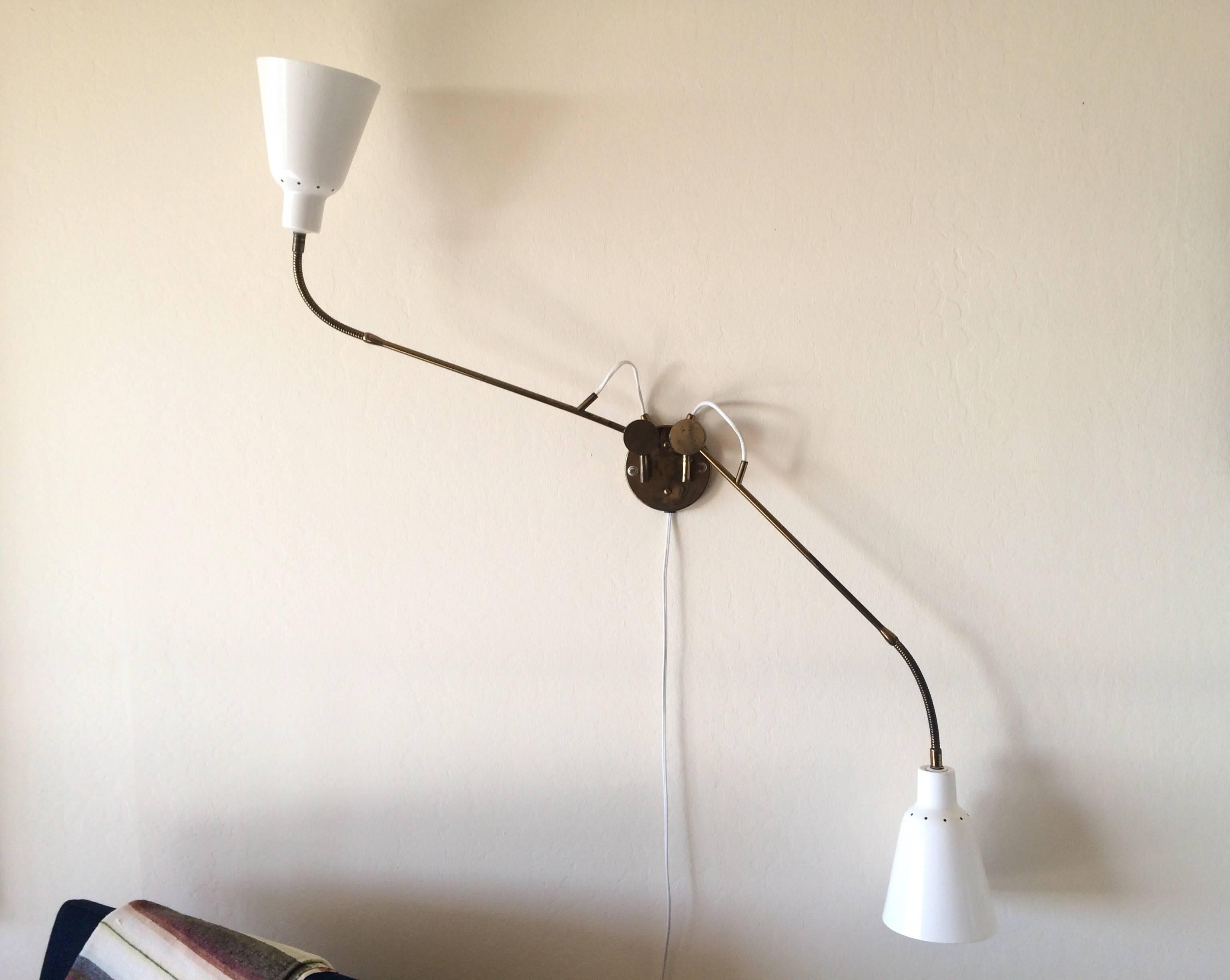 Painted Arredoluce Adjustable Two-Arm Wall Lamp by Angelo Lelii