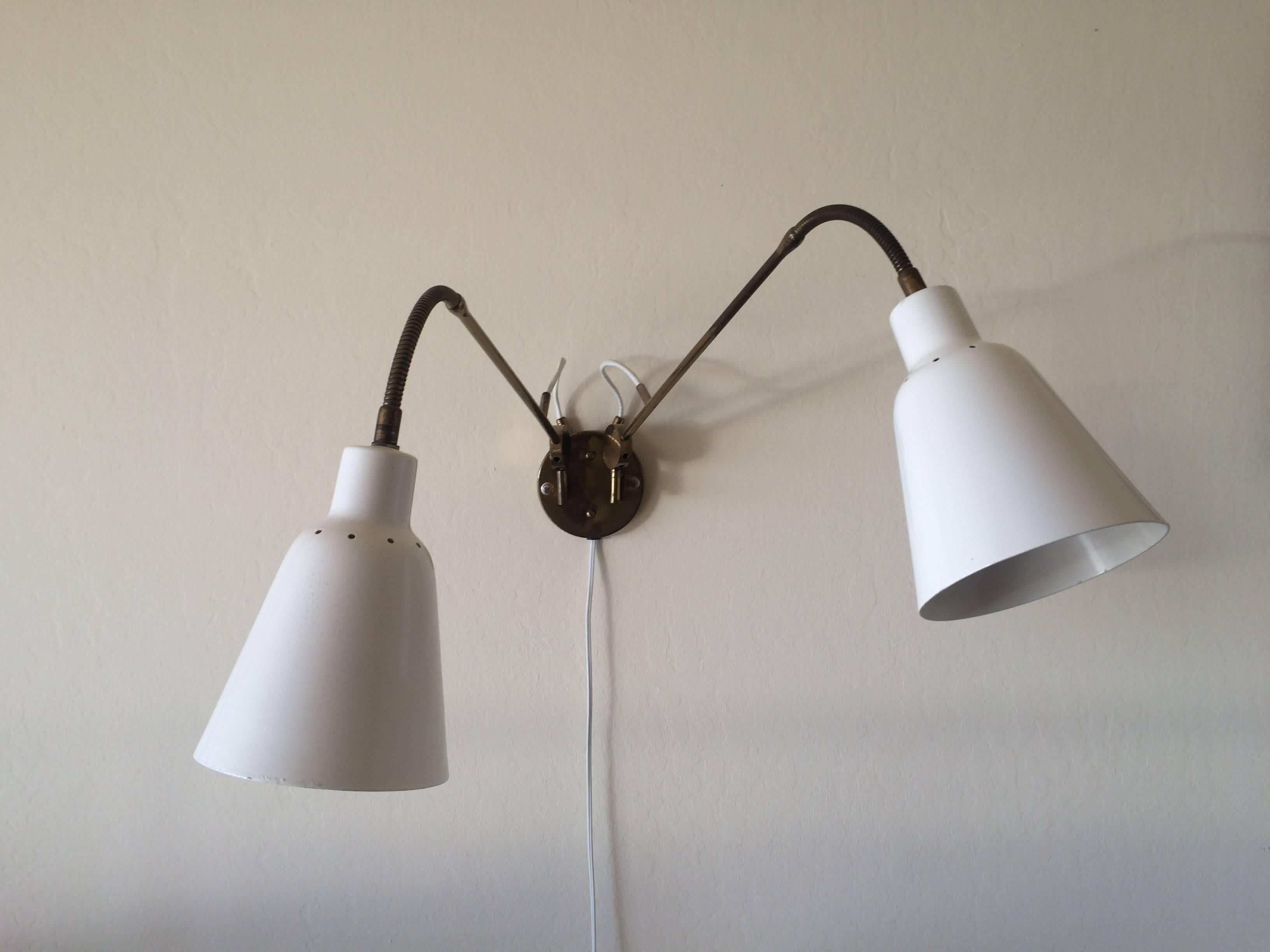 Aluminum Arredoluce Adjustable Two-Arm Wall Lamp by Angelo Lelii