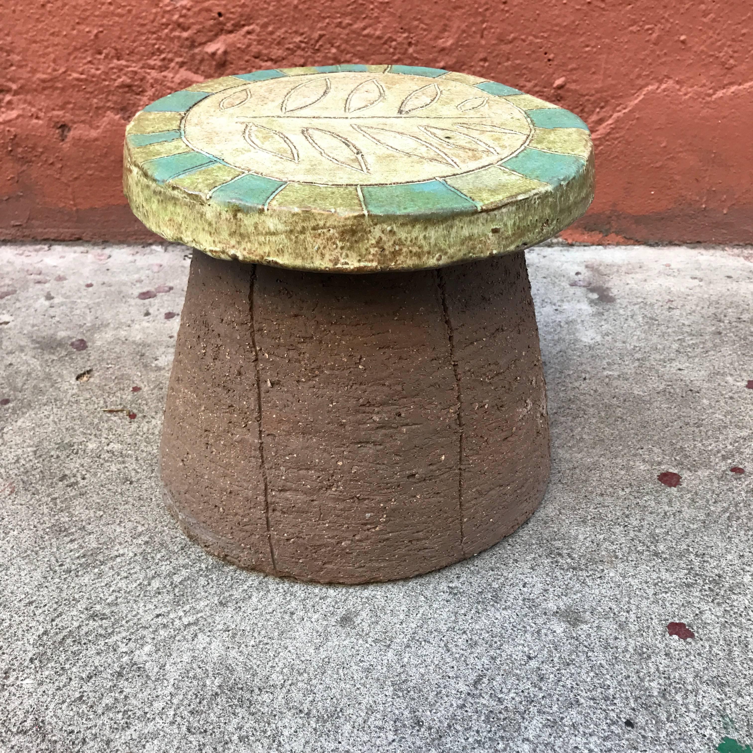 Stan Bitters Low Ceramic Leaf Motif Stool/Side Table In Good Condition In San Francisco, CA