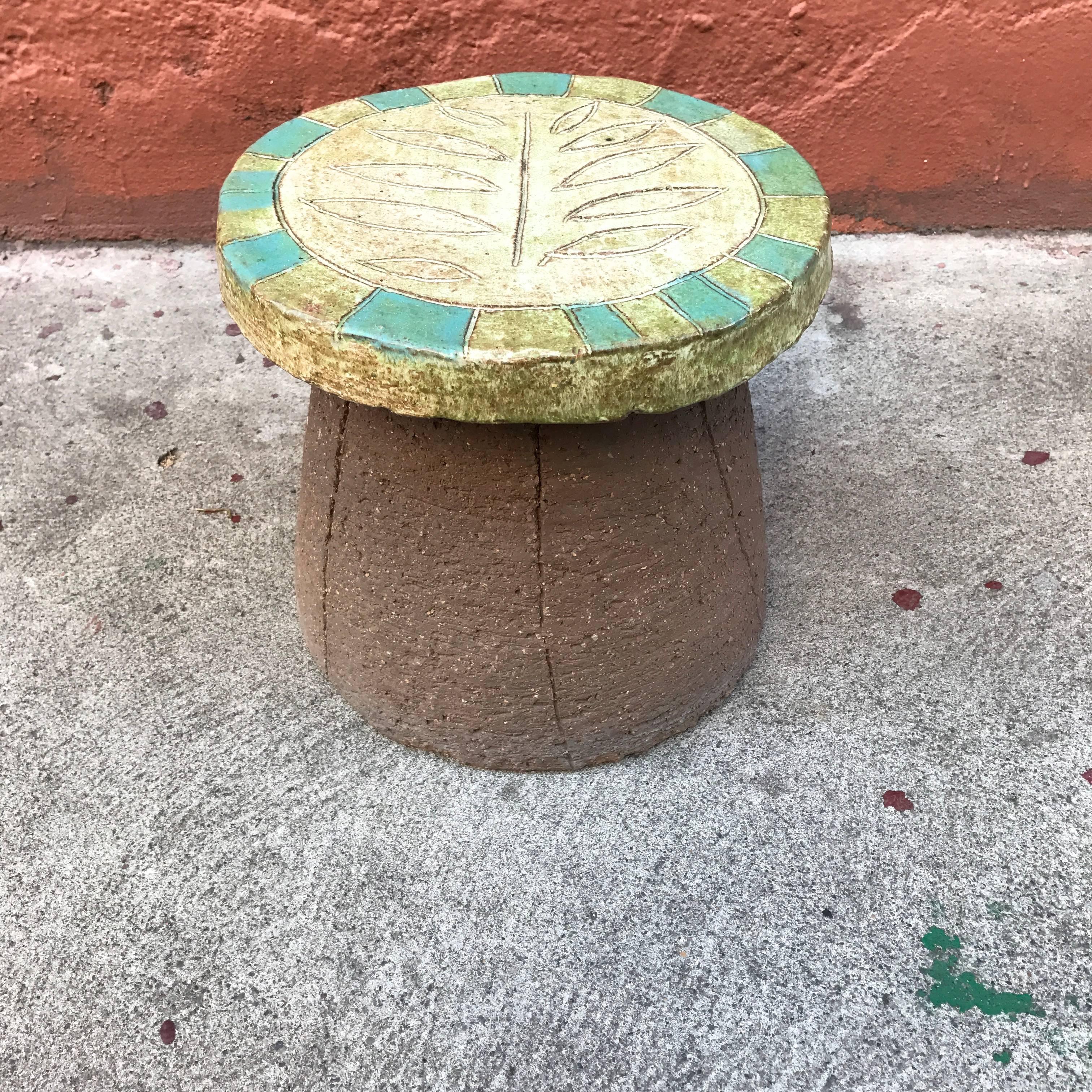 Mid-20th Century Stan Bitters Low Ceramic Leaf Motif Stool/Side Table