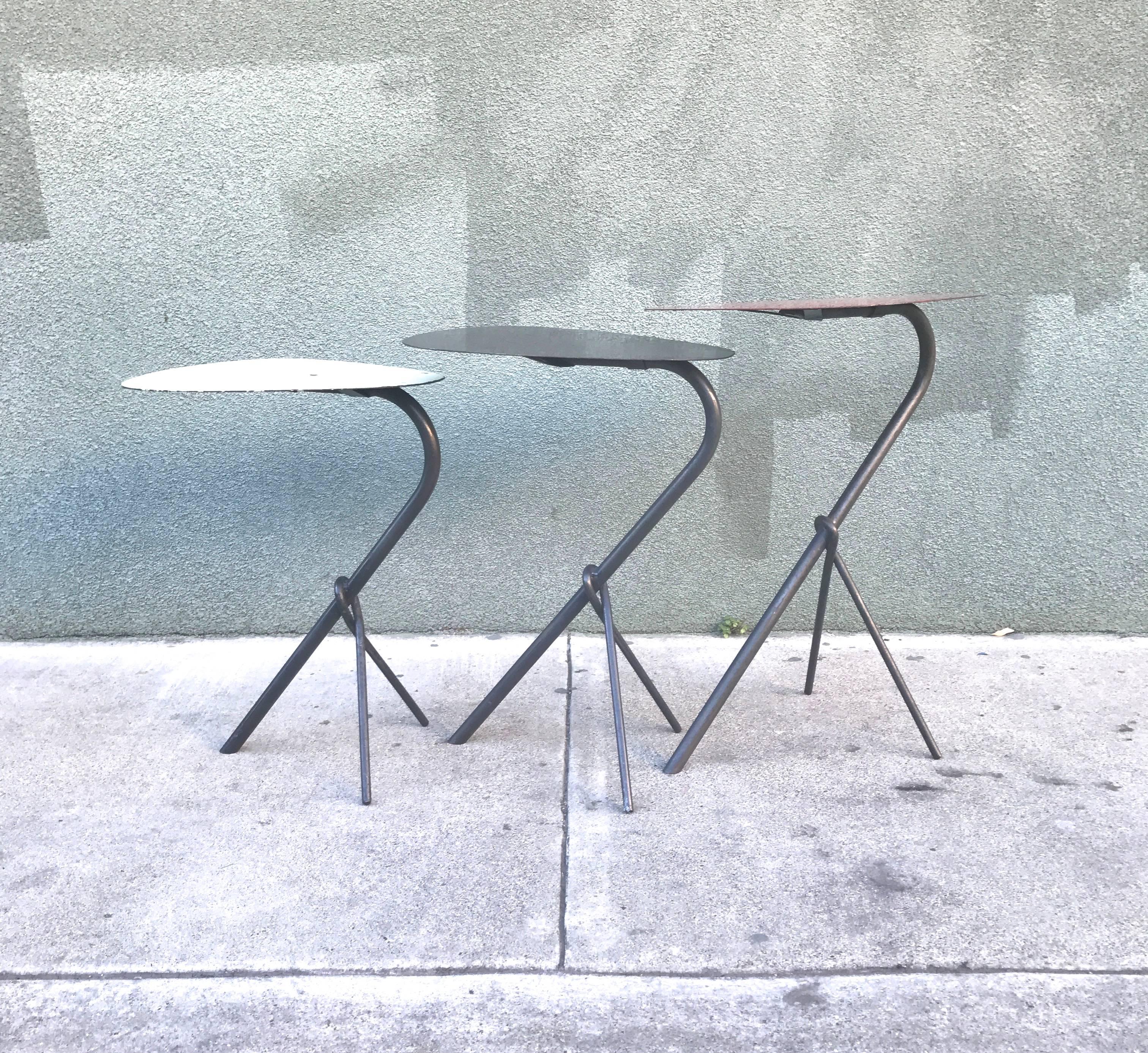 Mid-Century Modern 1950s French Modernist Metal Nesting Tables Calder Style