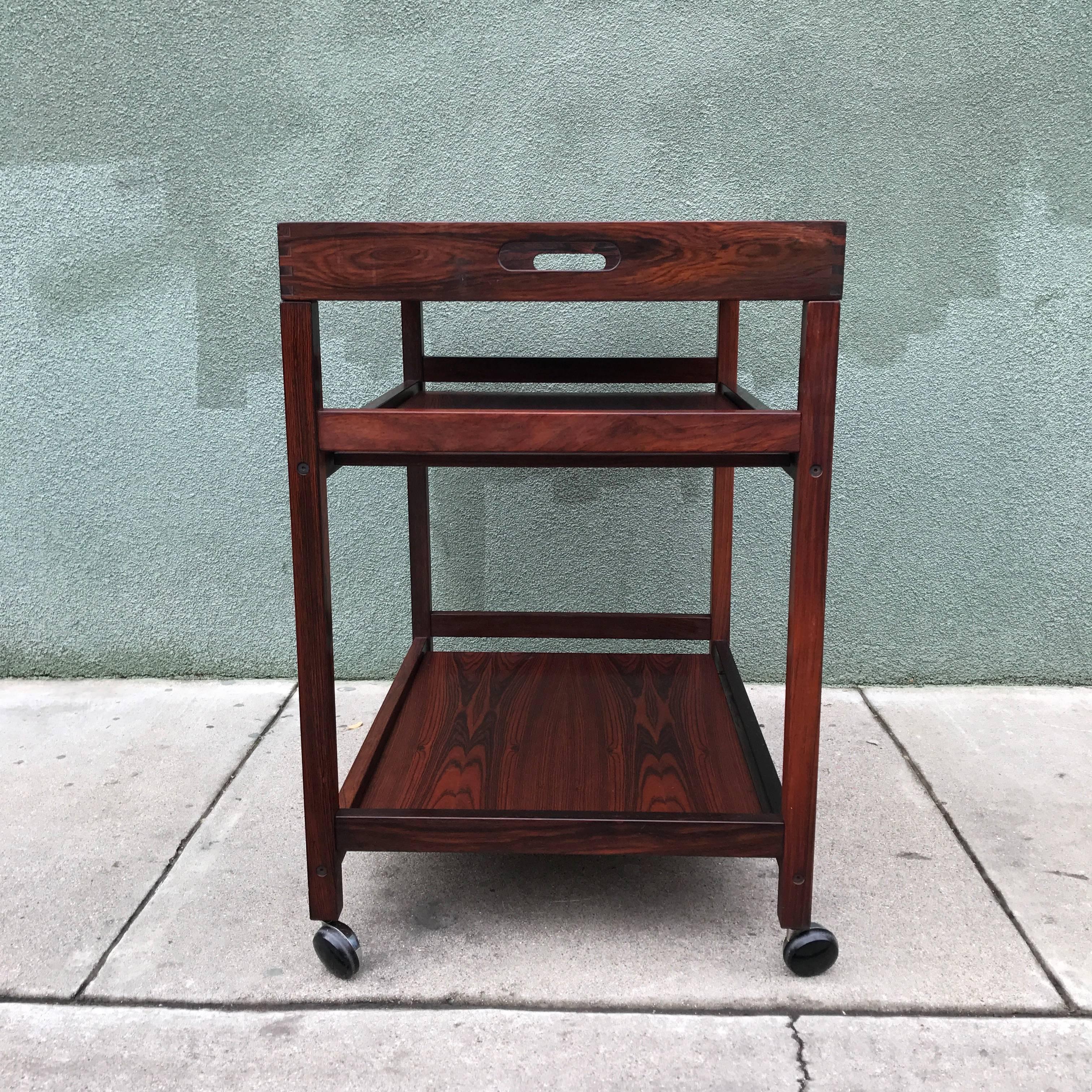 Danish Rosewood Serving or Bar Cart with Removable Tray Top 4