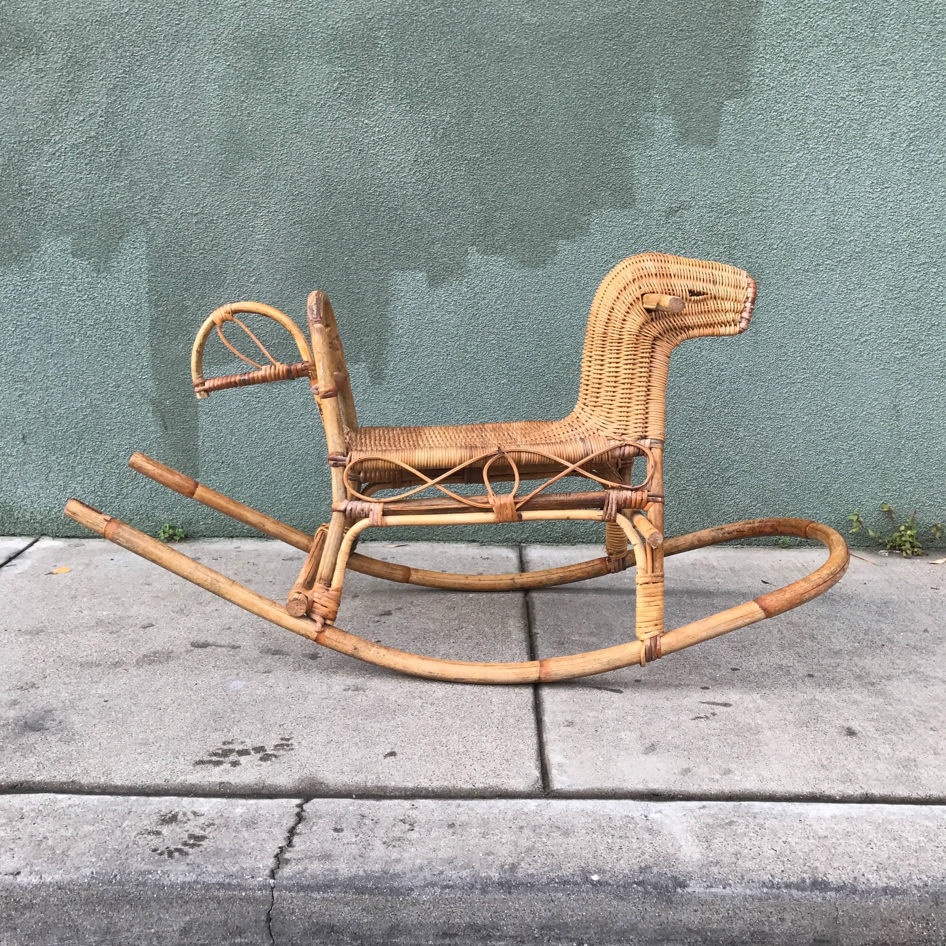 Unknown Rattan Child's Rocking Horse For Sale