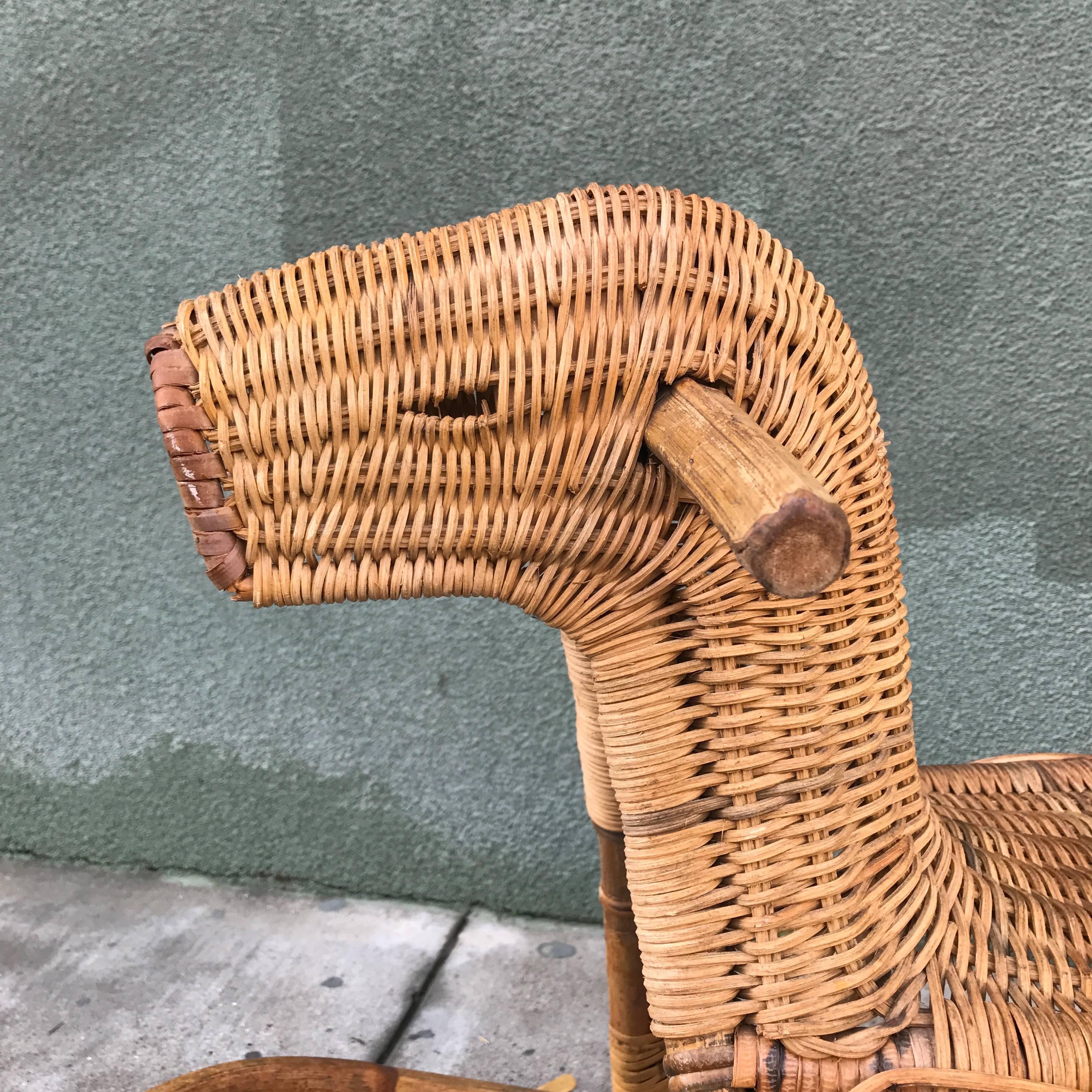 Rattan Child's Rocking Horse In Good Condition For Sale In San Francisco, CA