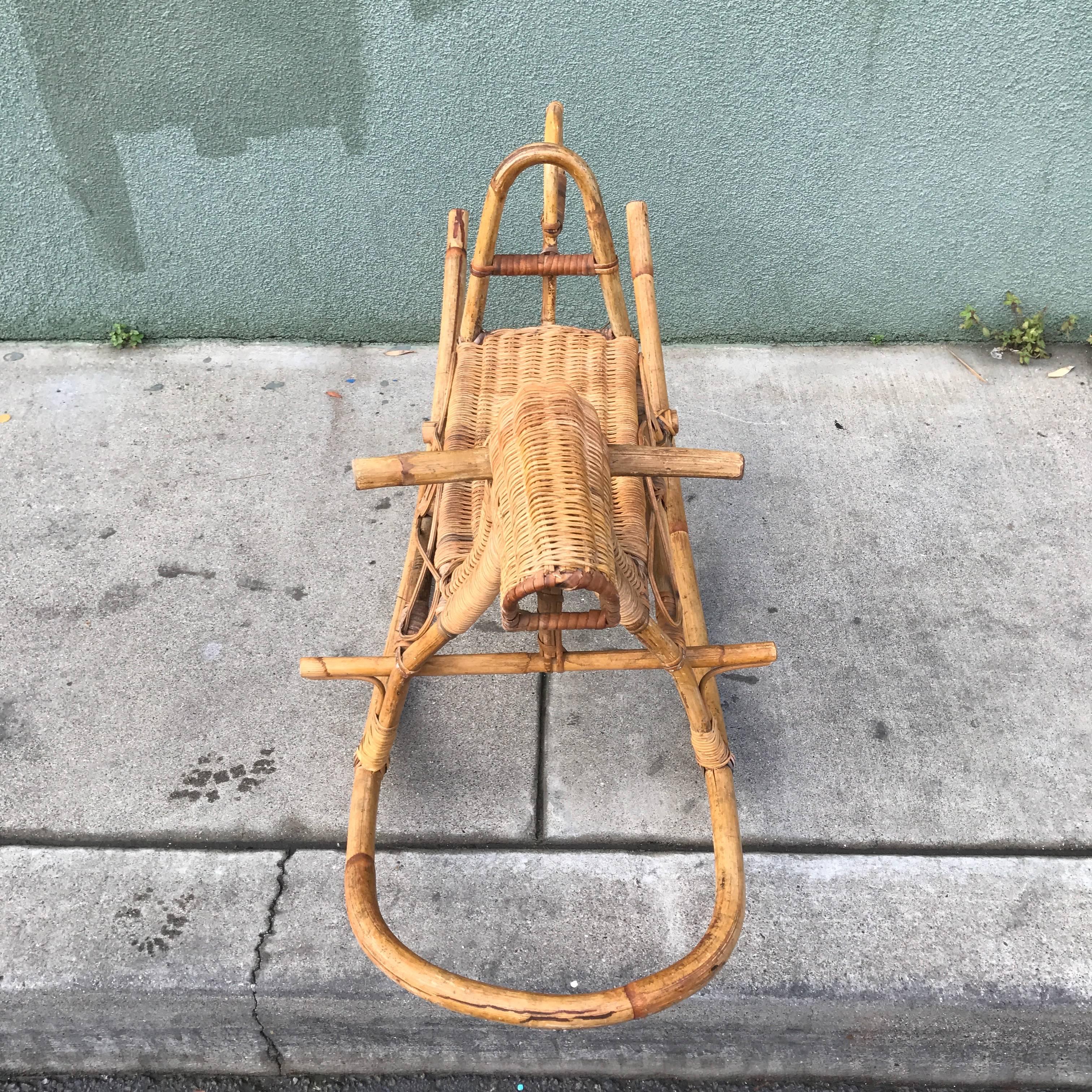 Rattan Child's Rocking Horse For Sale 2